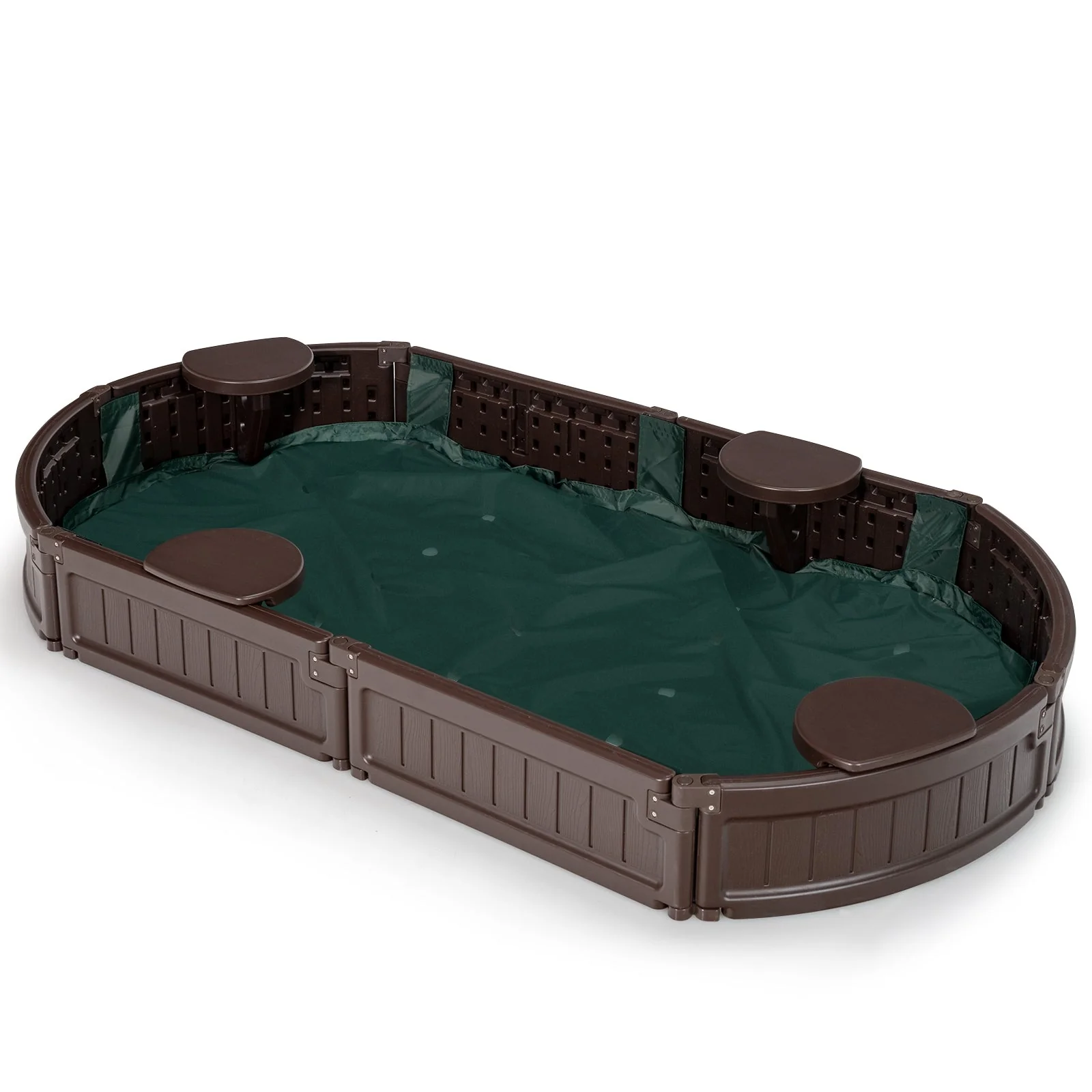 Sandbox with Built-in Corner Seat and Bottom Liner-Brown - Image 4