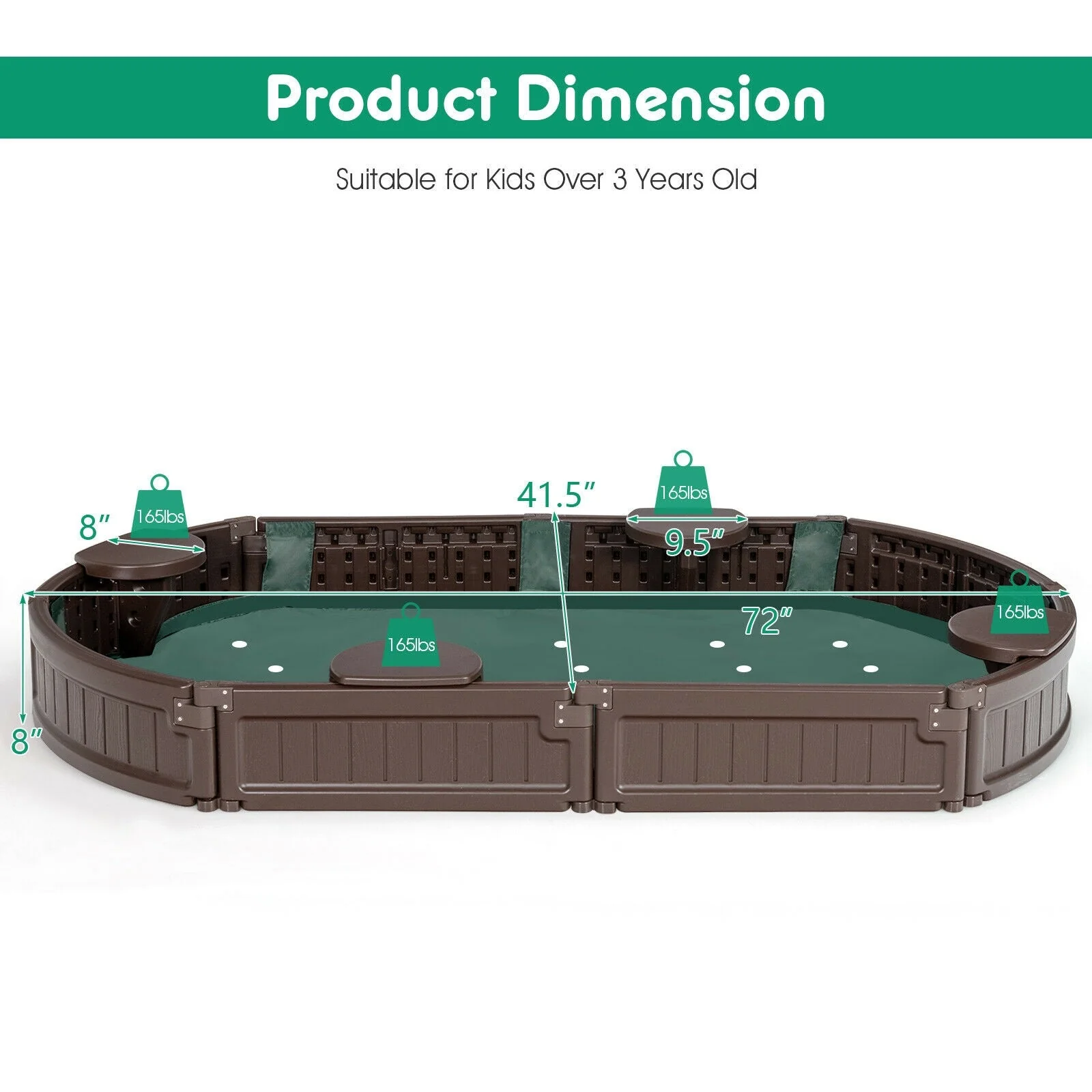 Sandbox with Built-in Corner Seat and Bottom Liner-Brown - Image 5