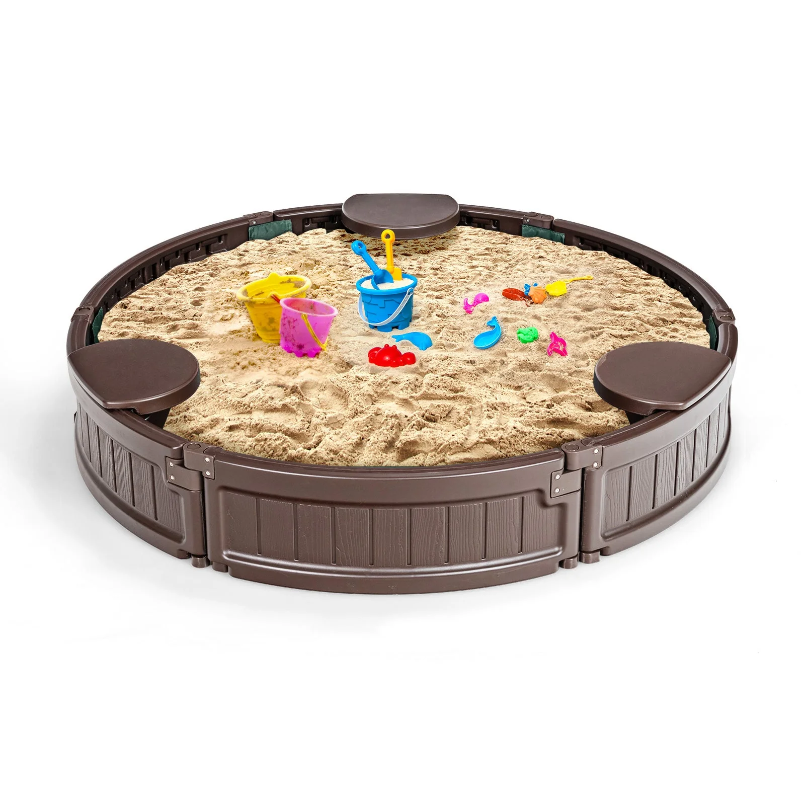 Sandbox with Built-in Corner Seat and Cover-Brown - Image 2