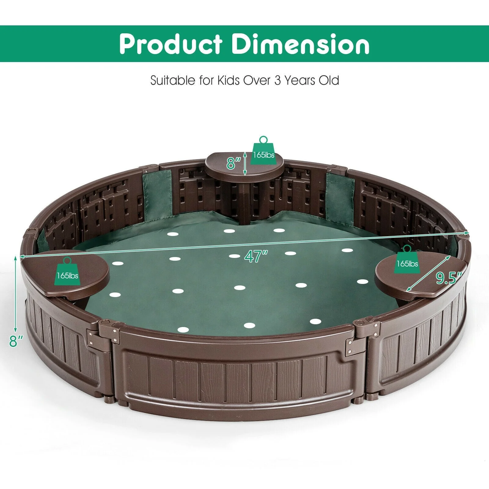 Sandbox with Built-in Corner Seat and Cover-Brown - Image 4