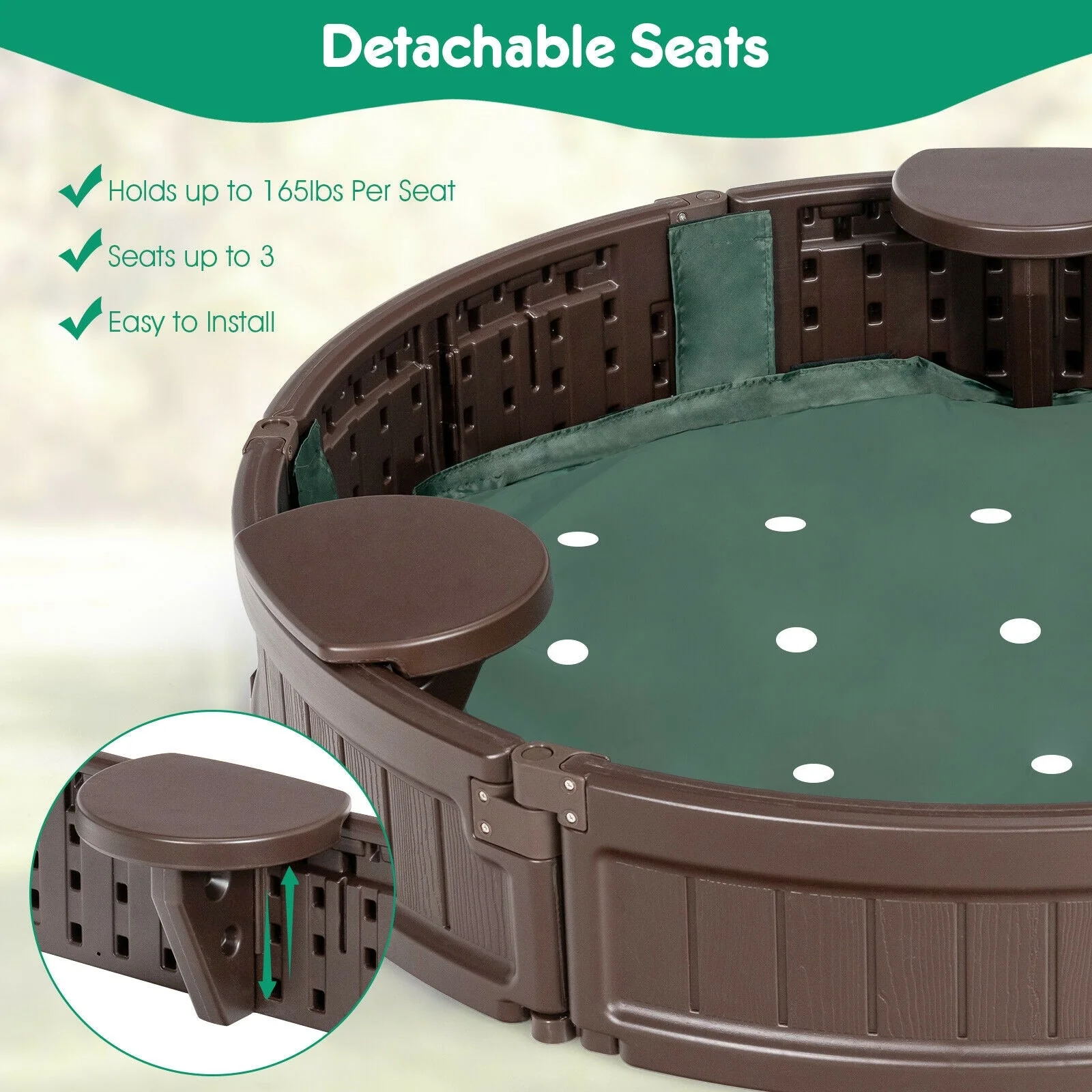 Sandbox with Built-in Corner Seat and Cover-Brown - Image 7