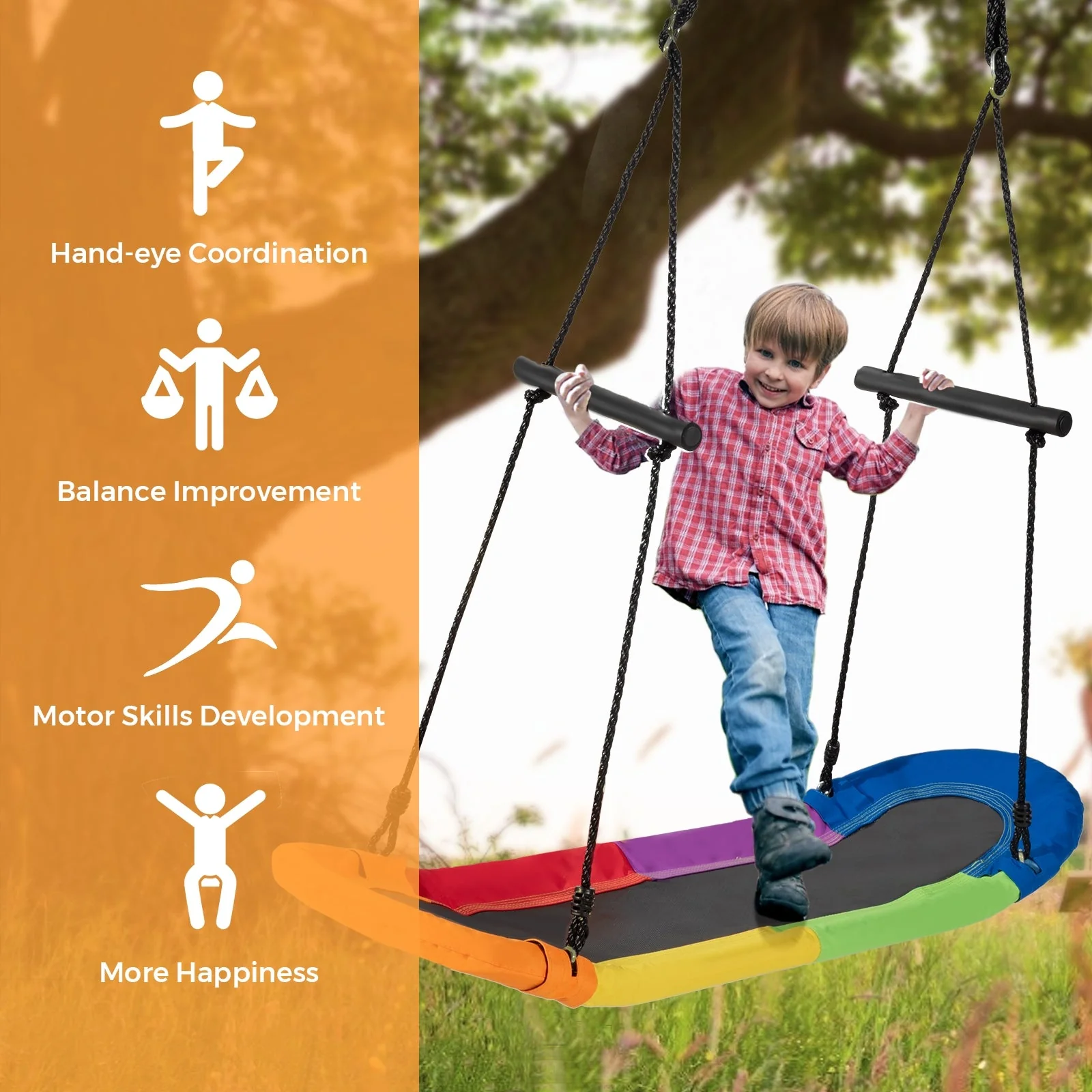Saucer Tree Swing Surf Kids Outdoor Adjustable Oval Platform Set with Handle-Color - Image 2