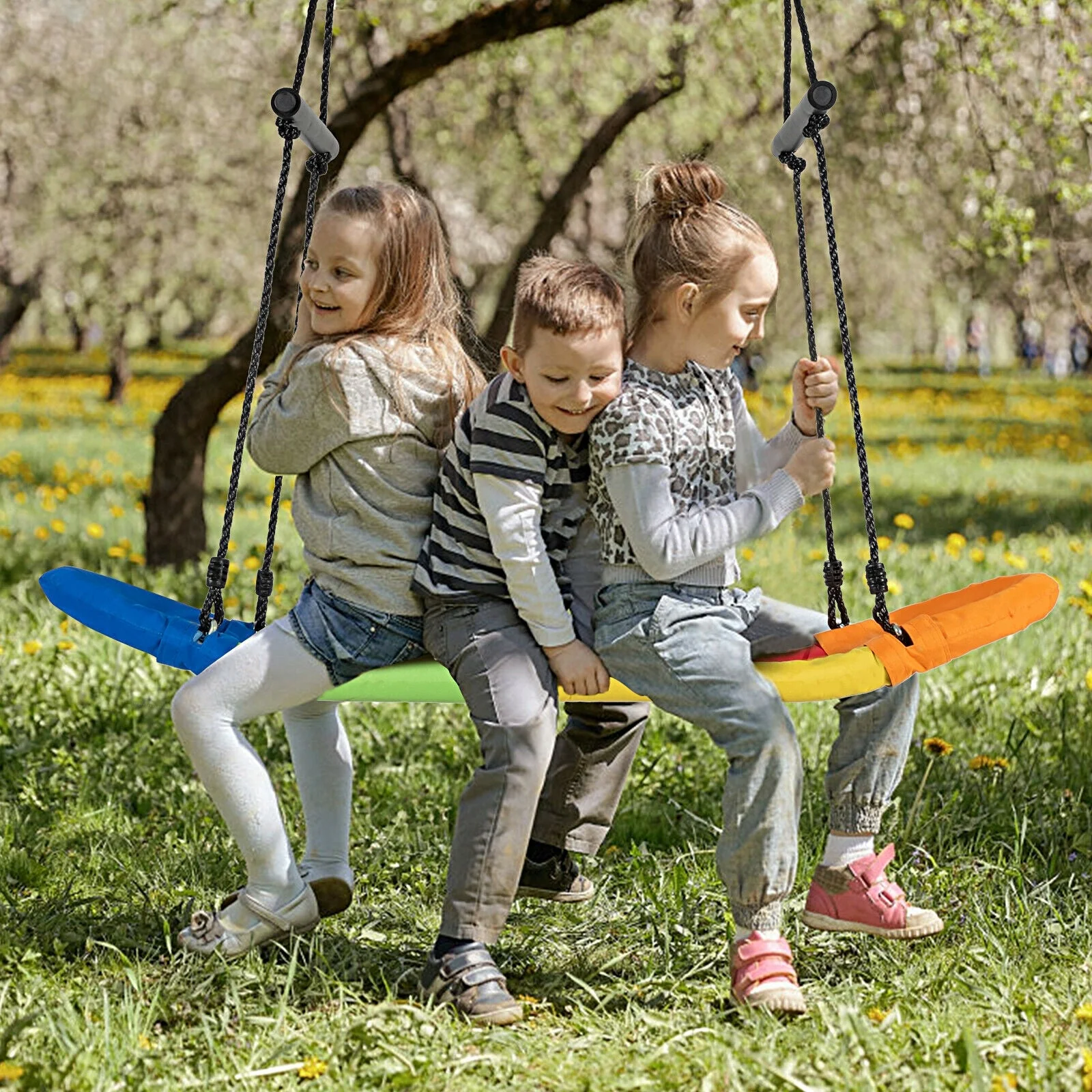 Saucer Tree Swing Surf Kids Outdoor Adjustable Oval Platform Set with Handle-Color - Image 6