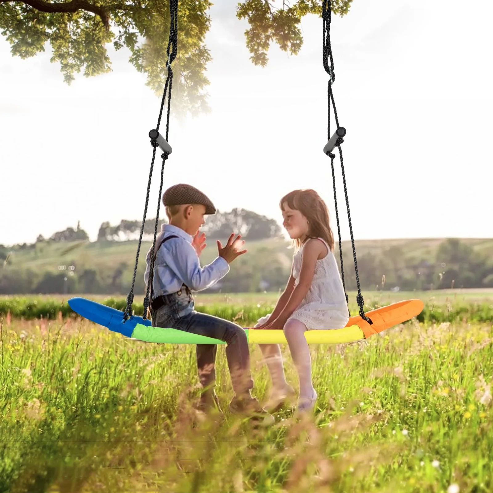 Saucer Tree Swing Surf Kids Outdoor Adjustable Oval Platform Set with Handle-Color - Image 7