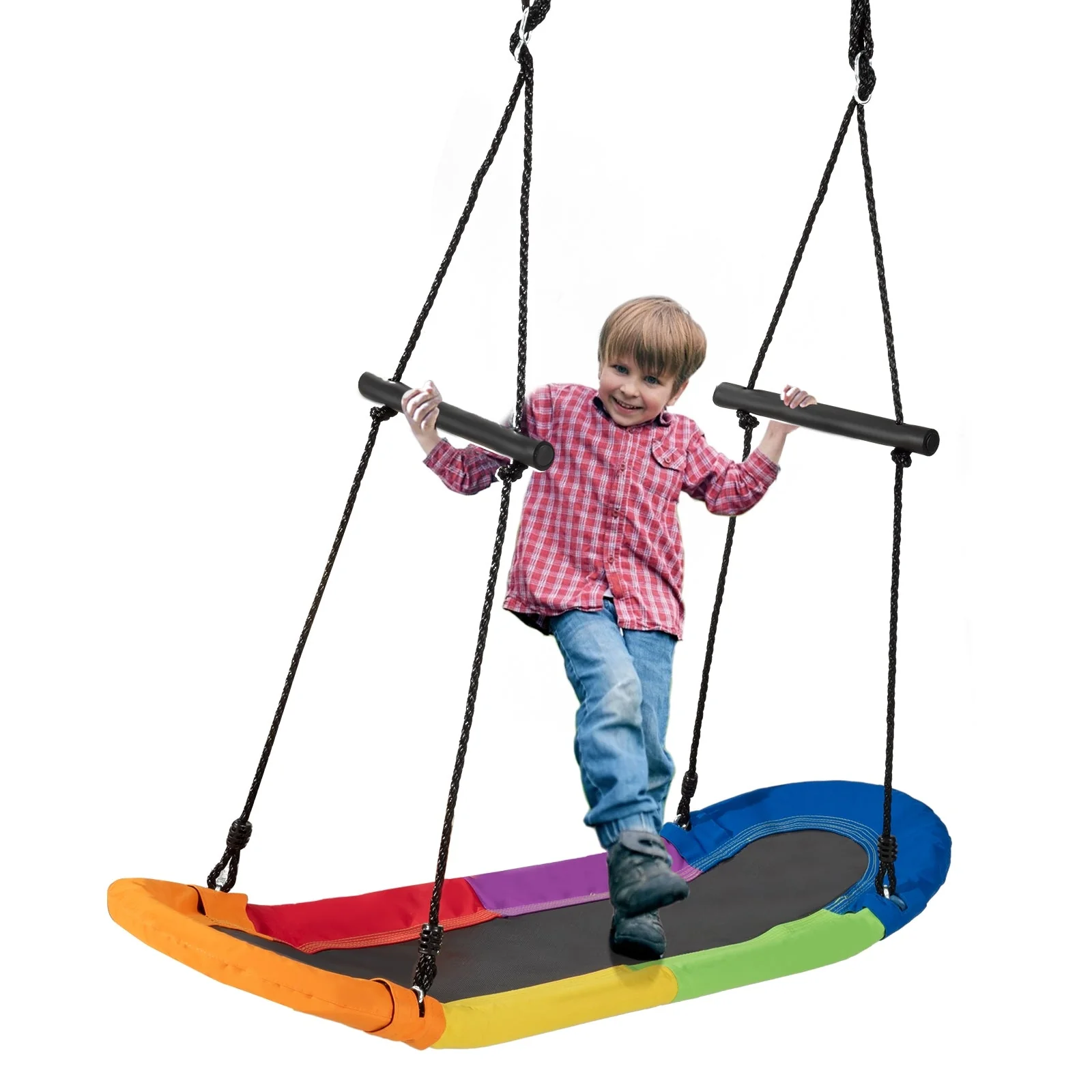 Saucer Tree Swing Surf Kids Outdoor Adjustable Oval Platform Set with Handle-Color - Image 8