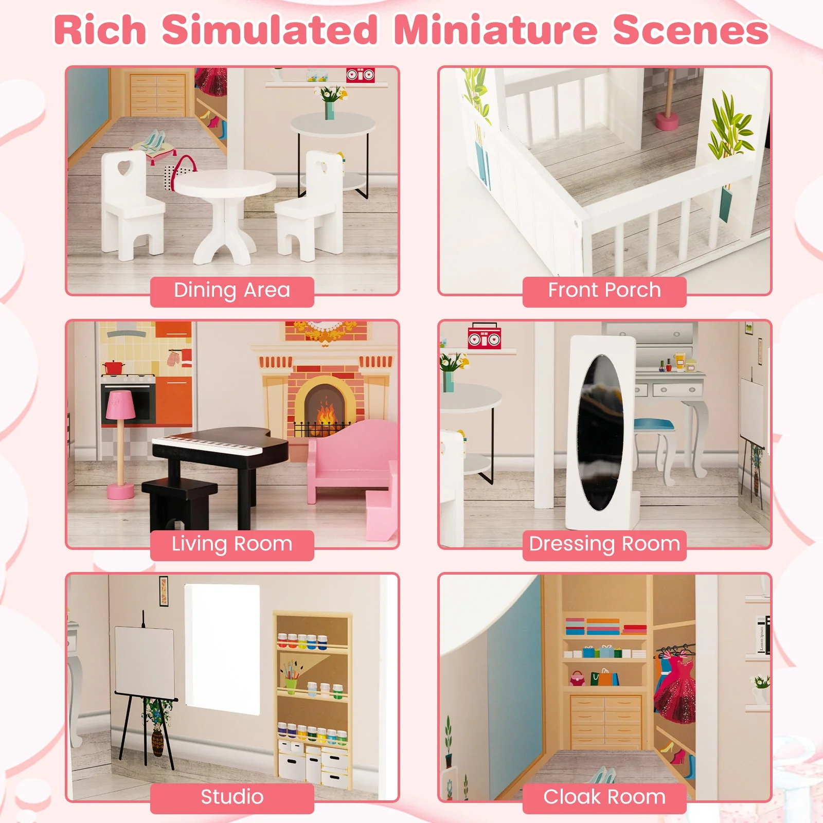 Semi-Opened DIY Dollhouse with Simulated Rooms and Furniture Set-White - Image 6