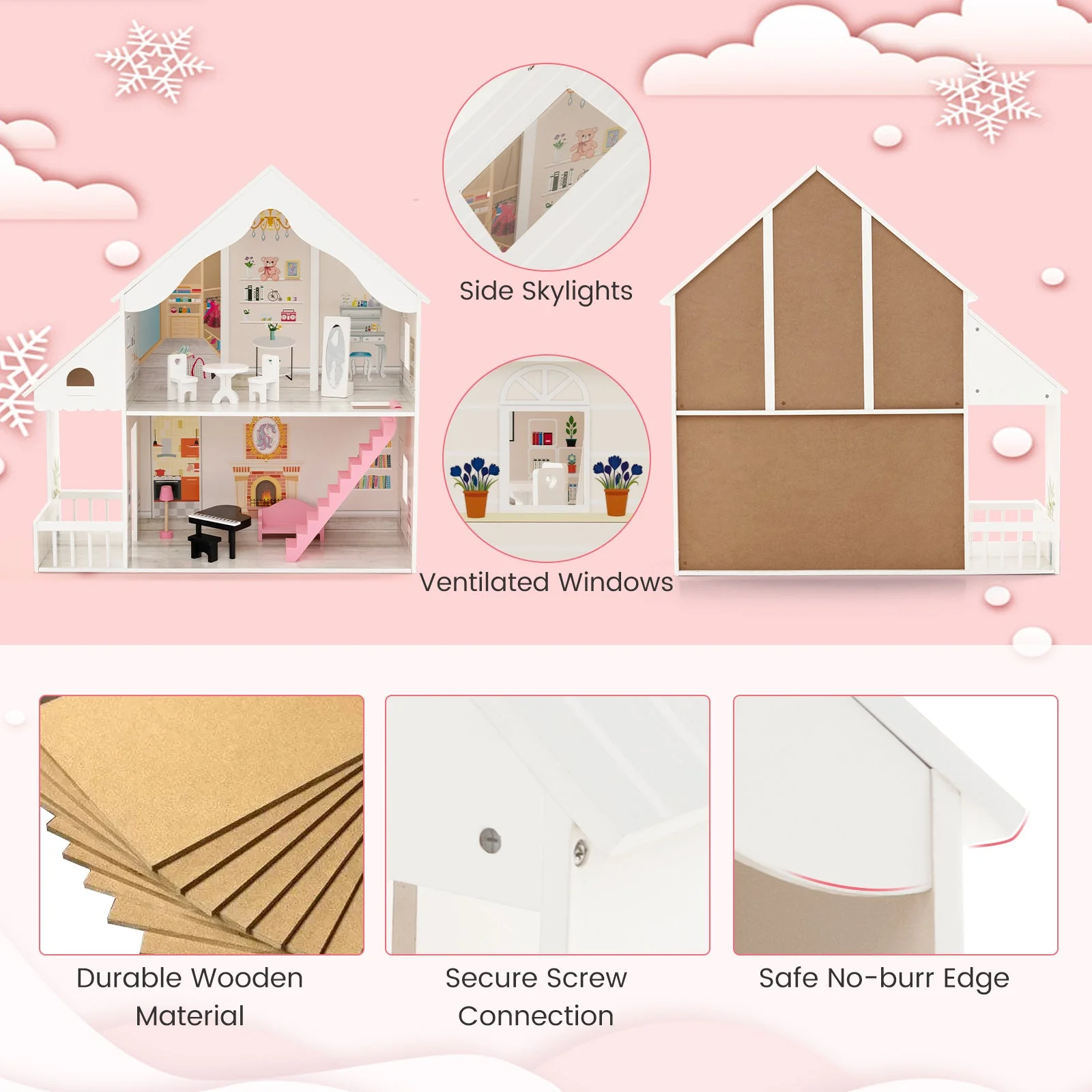 Semi-Opened DIY Dollhouse with Simulated Rooms and Furniture Set-White - Image 8
