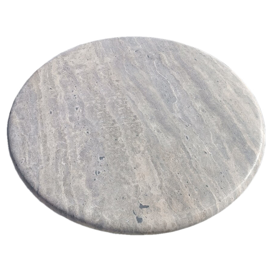Silver Travertine Vein-cut Round Honed 2" Tabletop Coffee Table (D)36" (H)16" - Image 4