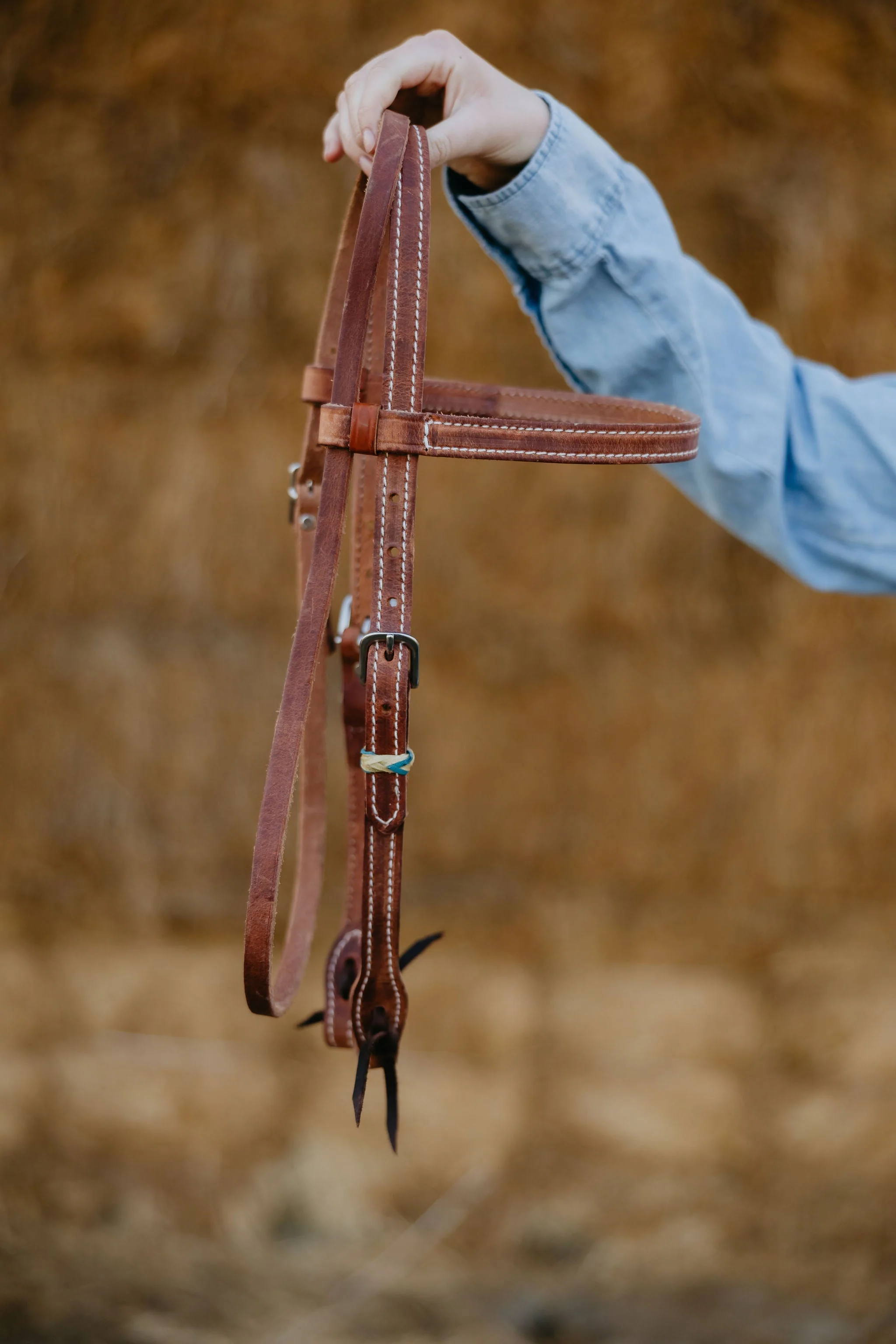 "SLO" Rawhide Harness Browband Headstall - Image 2