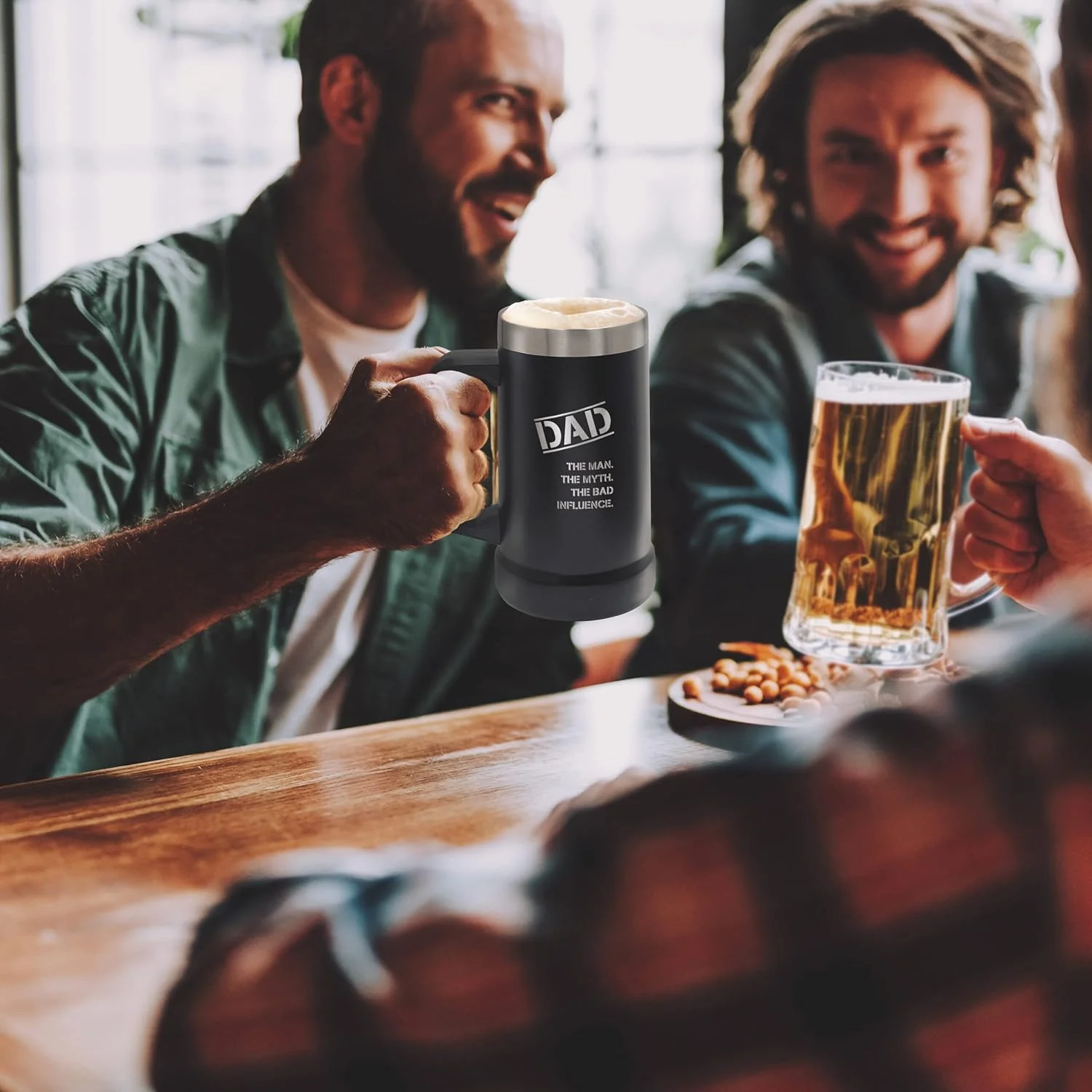 SoHo Funny Beer Mug Gifts for Dad - Stainless Steel Insulated XL 24oz Tumbler Cup with Handle “Dad, Man, Myth, Bad Influence” (Fathers Day/Birthday/Christmas) Gift Boxed - Image 2