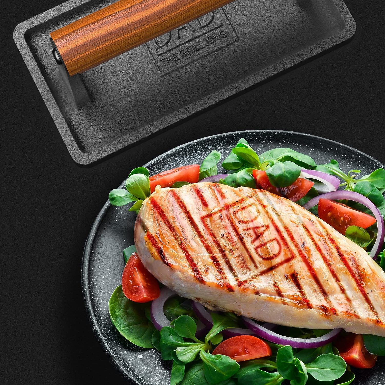 Soho Grilling Gift for Dad, BBQ Cast Iron Grill Press for Smash Burger, Hamburger, Meat, Bacon (2.6 lbs) Cooking Weight for Fathers Day/Christmas/Birthday “Dad The Grill King” (Gift Boxed) - Image 2
