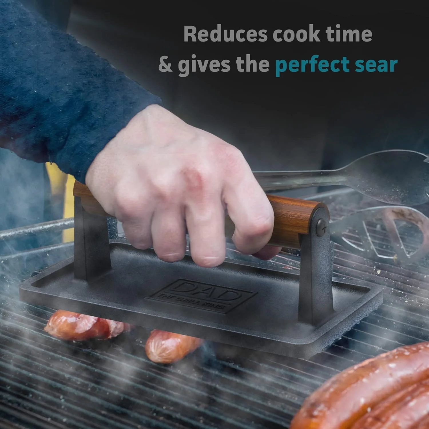 Soho Grilling Gift for Dad, BBQ Cast Iron Grill Press for Smash Burger, Hamburger, Meat, Bacon (2.6 lbs) Cooking Weight for Fathers Day/Christmas/Birthday “Dad The Grill King” (Gift Boxed) - Image 3