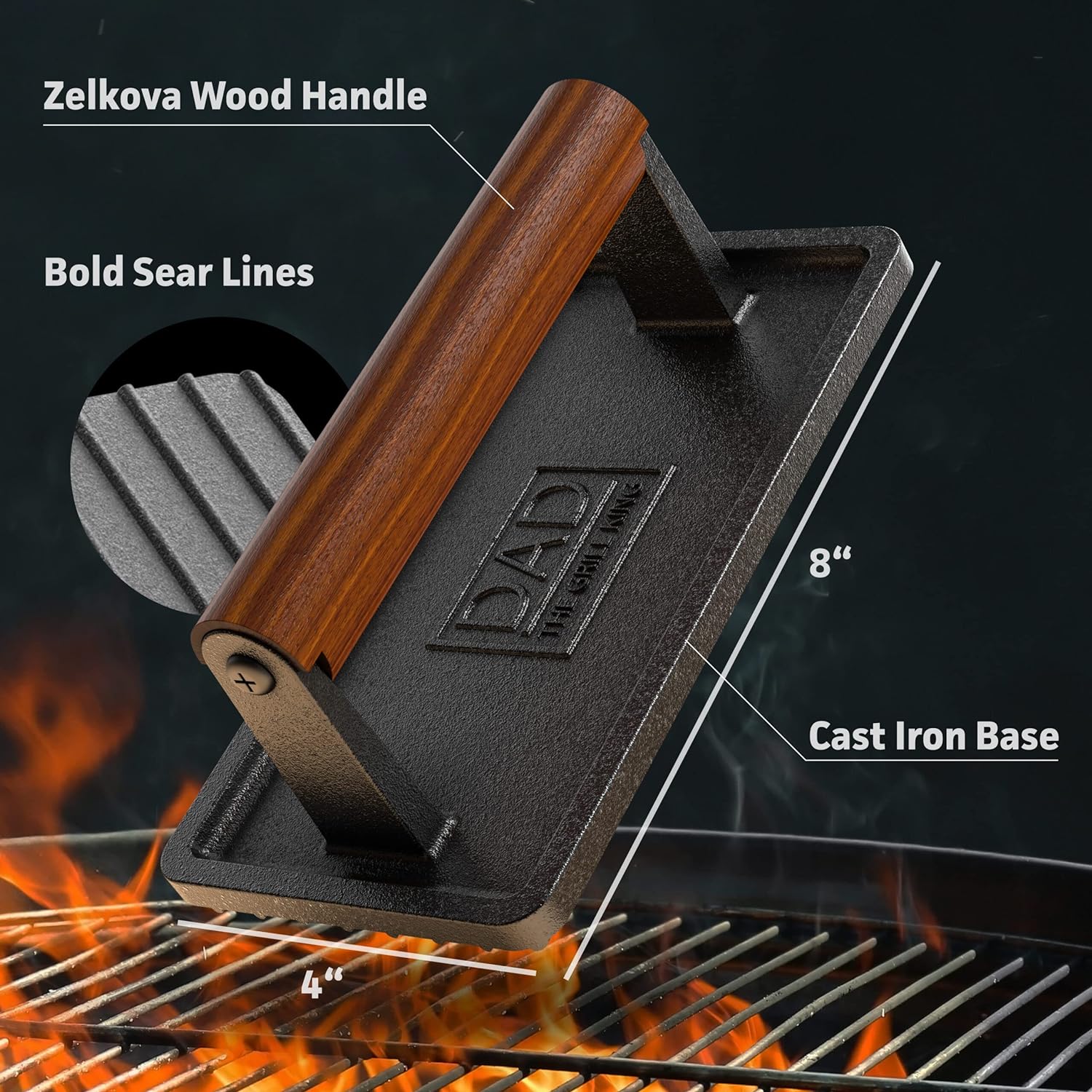 Soho Grilling Gift for Dad, BBQ Cast Iron Grill Press for Smash Burger, Hamburger, Meat, Bacon (2.6 lbs) Cooking Weight for Fathers Day/Christmas/Birthday “Dad The Grill King” (Gift Boxed) - Image 5
