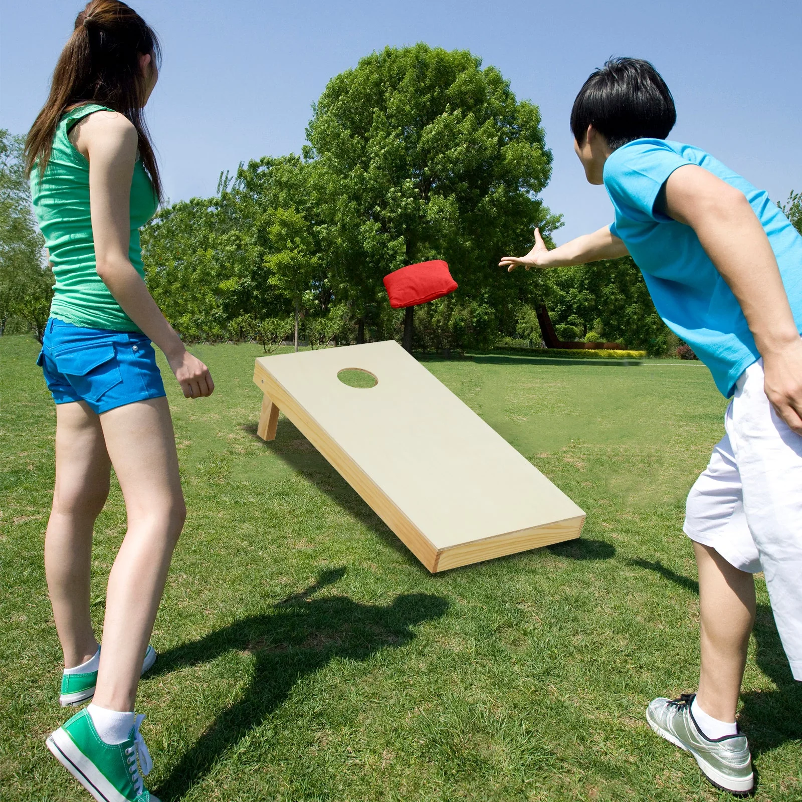Solid Wood Cornhole Board Set Portable Corn Hole Game Board Includes 8 Bean Bags-M - Image 2
