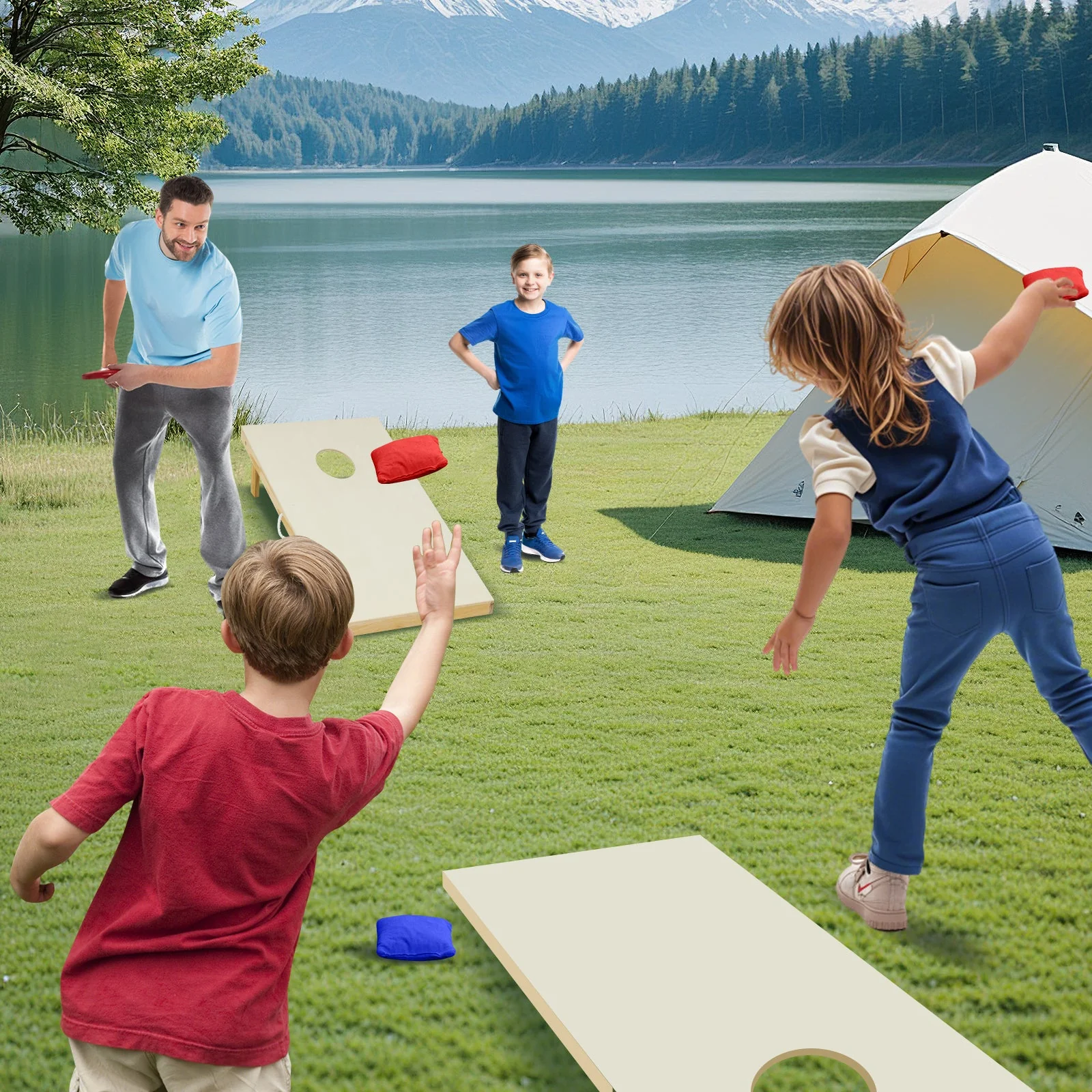 Solid Wood Cornhole Board Set Portable Corn Hole Game Board Includes 8 Bean Bags-M - Image 5