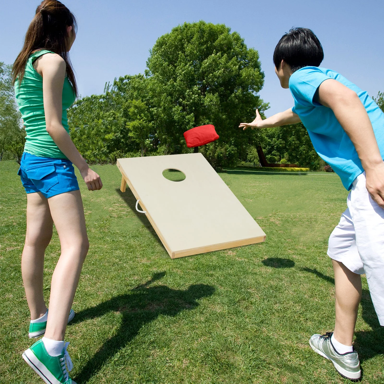 Solid Wood Cornhole Board Set Portable Corn Hole Game Board Includes 8 Bean Bags-S - Image 2
