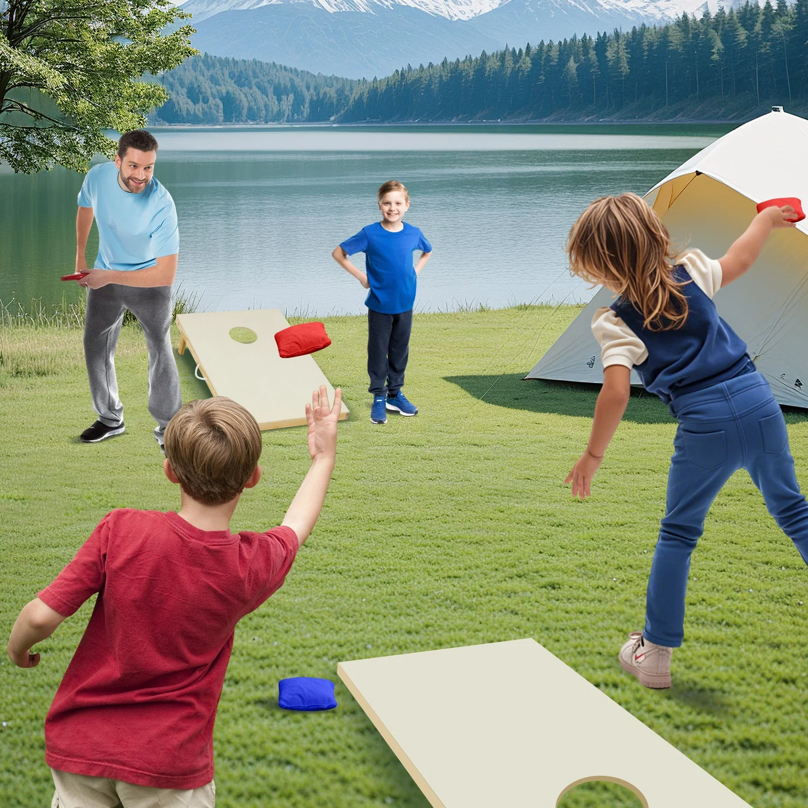 Solid Wood Cornhole Board Set Portable Corn Hole Game Board Includes 8 Bean Bags-S - Image 5