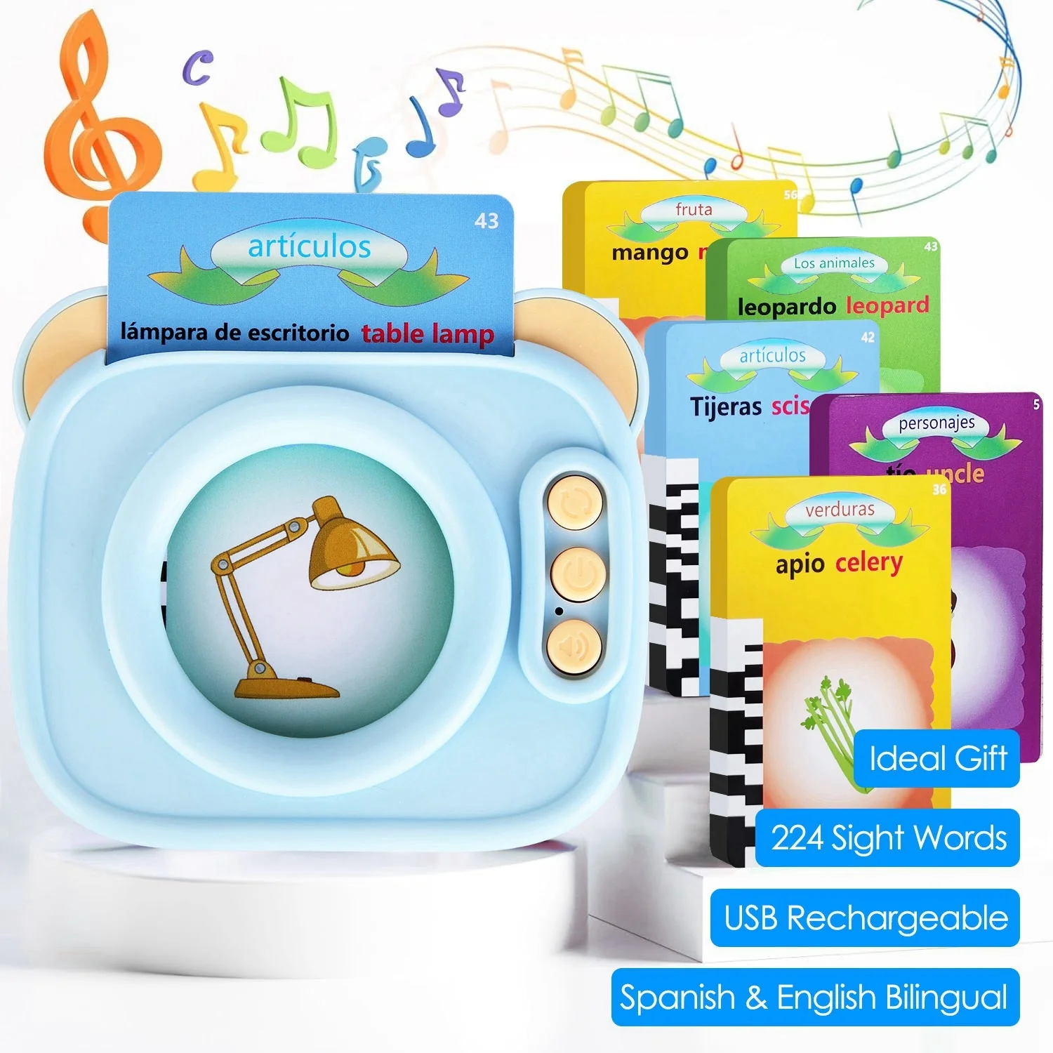 Spanish & English Talking Flash Cards 224 Sight Words Bilingual Flash Cards Rechargeable Card Early Education Device Educational Toy for Boys Girls Ag - Image 6