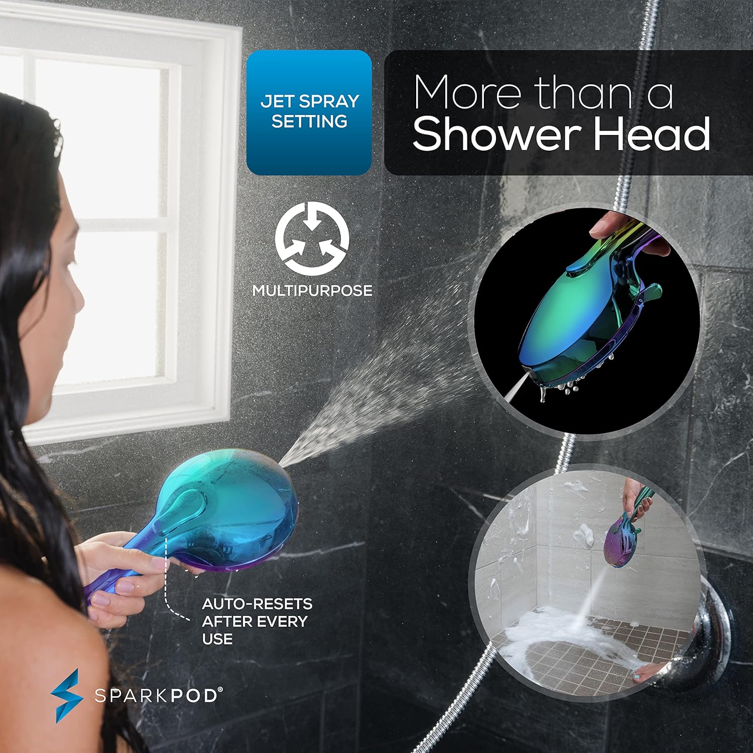 SparkPod 5 Inch 9 Spray Setting Rainbow Handheld Shower Head (Radiant Rainbow) - Image 4