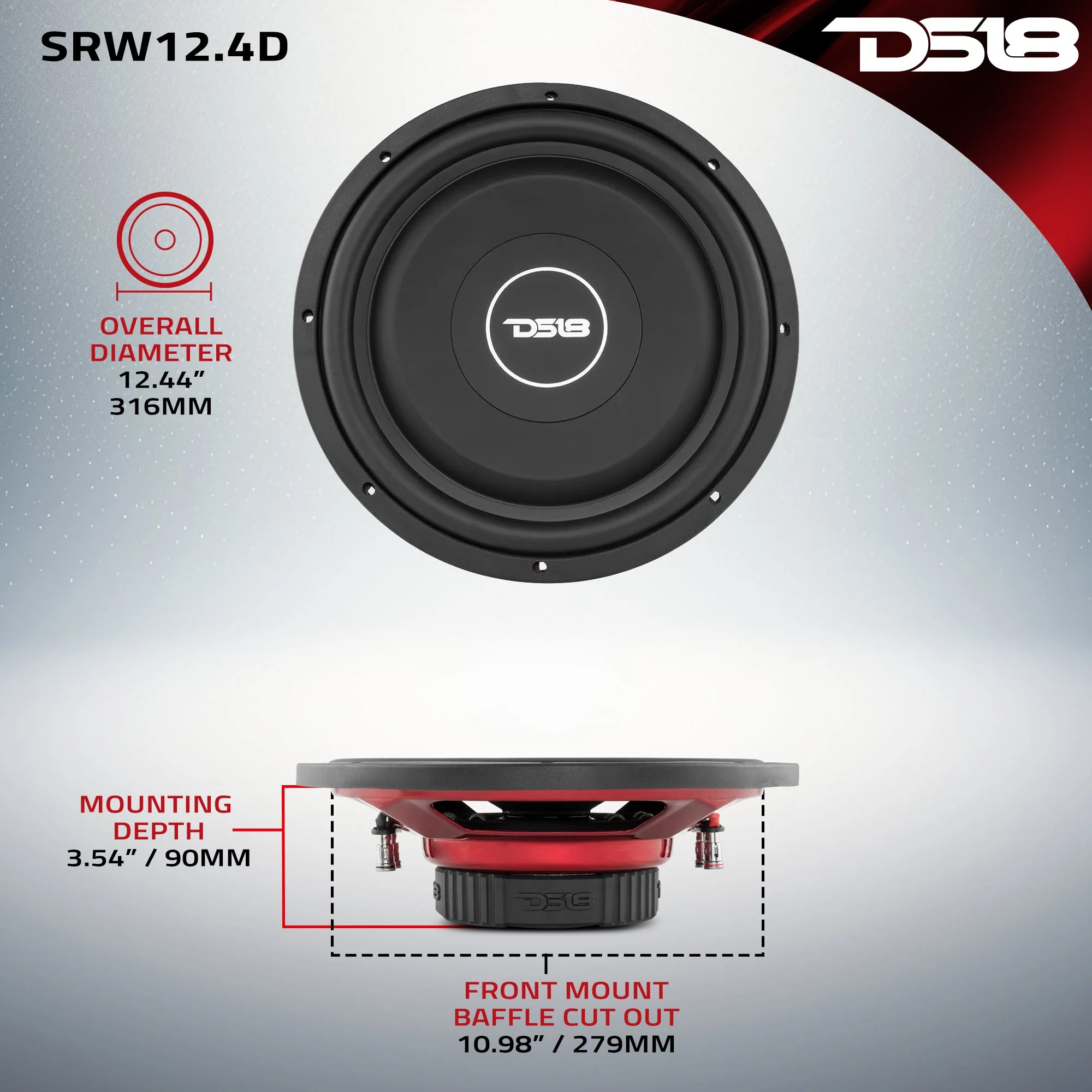 SRW Shallow-Mount 12" Subwoofer 220 Watts Rms DVC 4-Ohm - Image 6