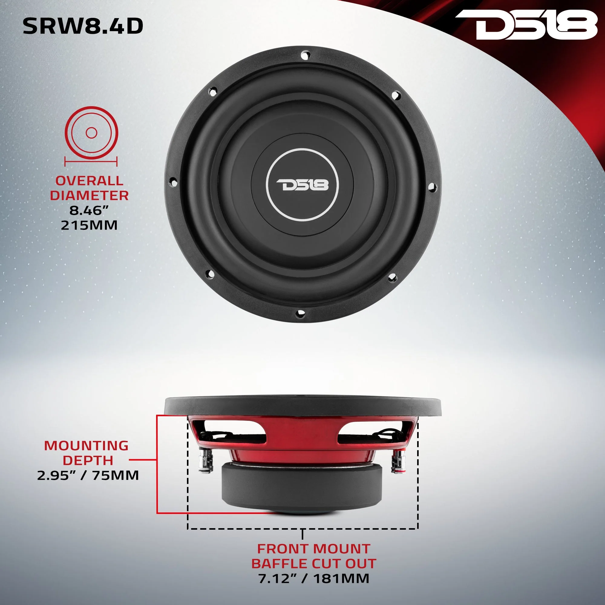 SRW Shallow-Mount 8" Subwoofer 150 Watts Rms DVC 4-Ohm - Image 6
