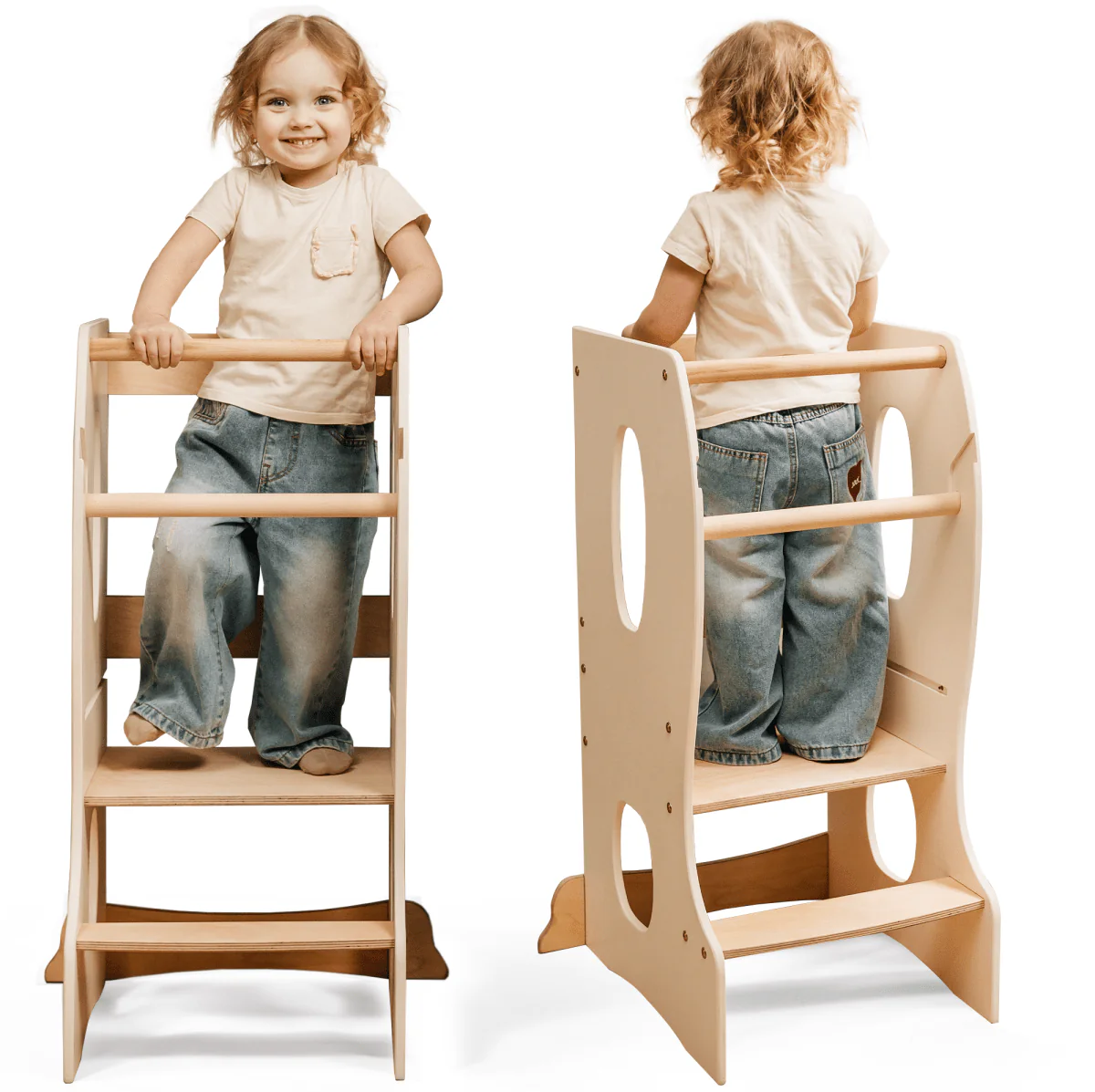 Stable Montessori Learning Tower: Wooden Growing Chair - Ivory - Image 10