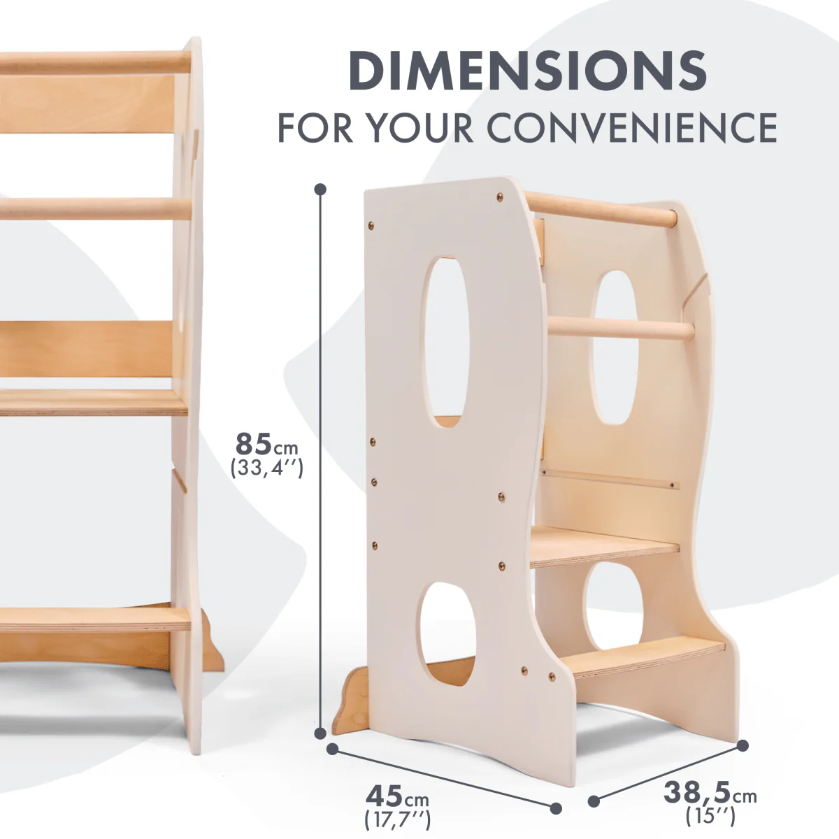 Stable Montessori Learning Tower: Wooden Growing Chair - Ivory - Image 2