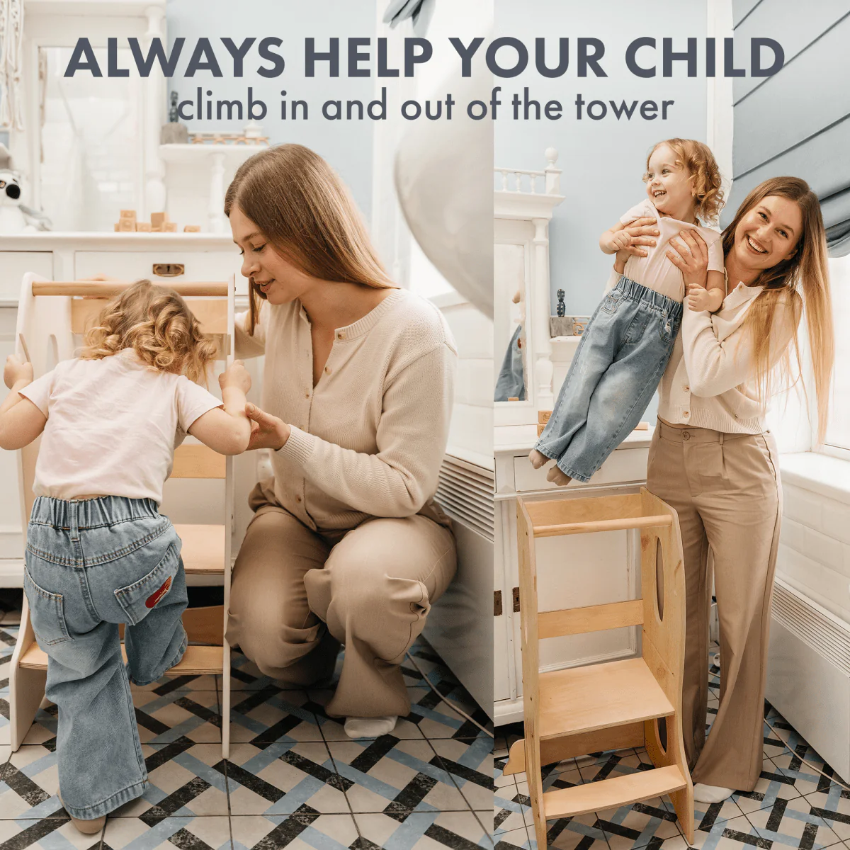 Stable Montessori Tower: Wooden Growing Chair - Beige - Image 7