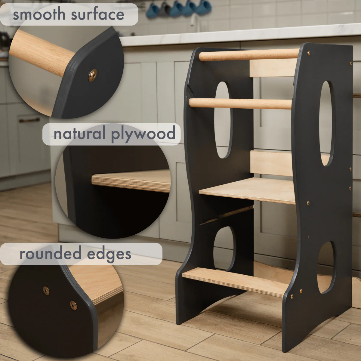 Stable Montessori Tower: Wooden Growing Chair - Grey - Image 4