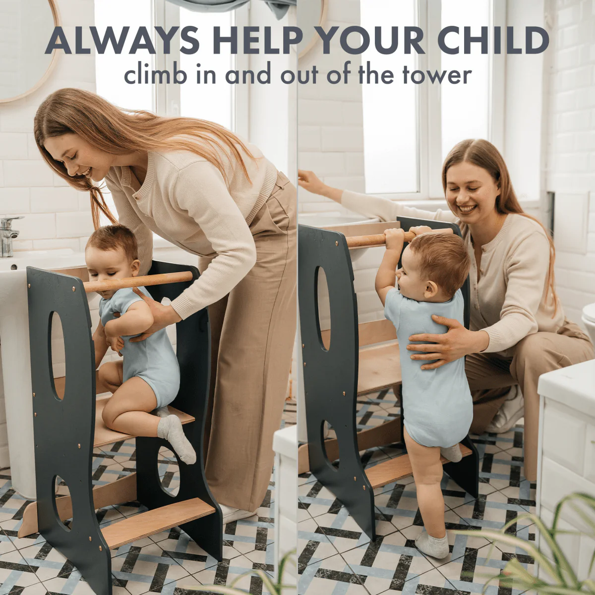 Stable Montessori Tower: Wooden Growing Chair - Grey - Image 7