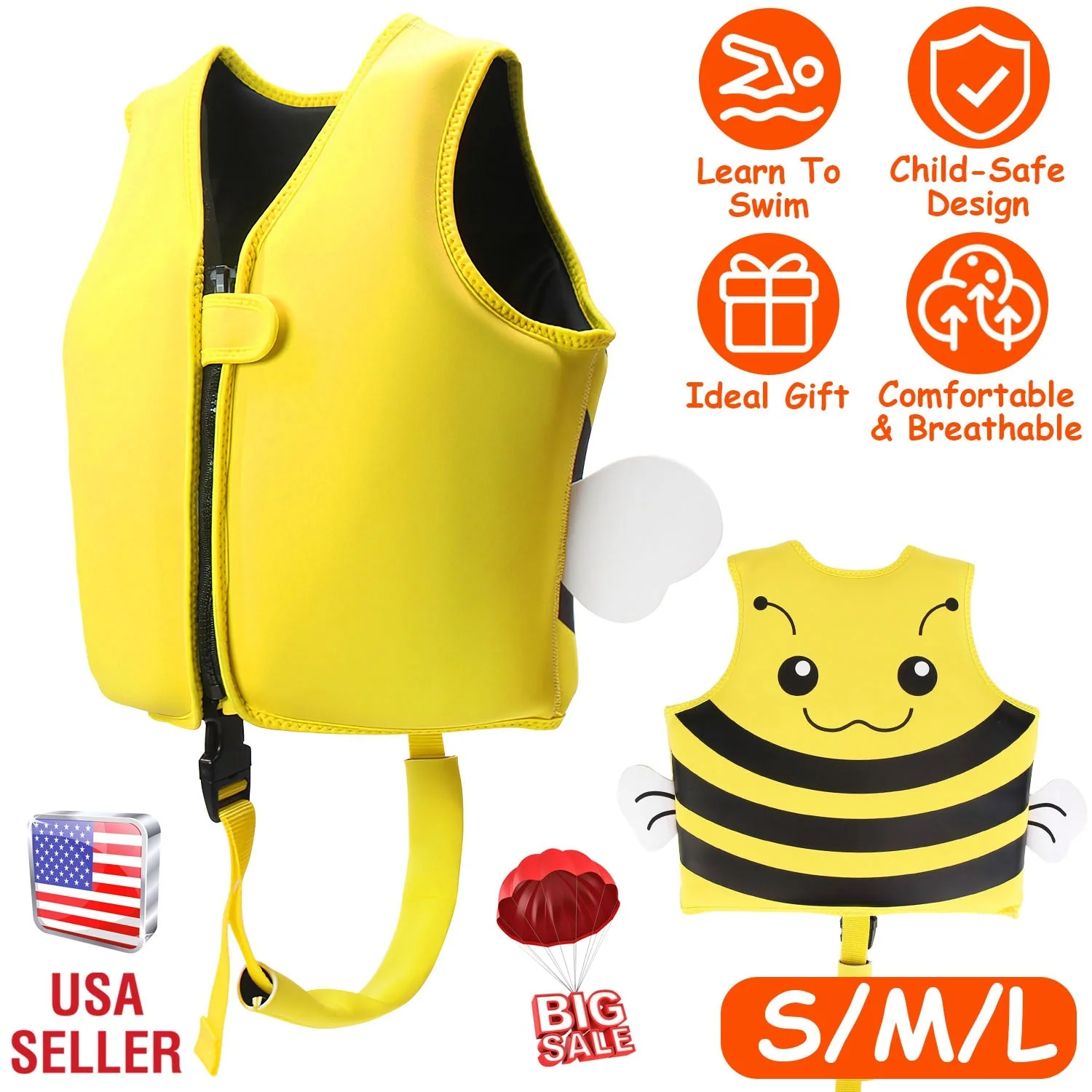 Swim Vest For Kids Float Jacket Learn To Swim Vest with Adjustable Crotch Strap for Boys Girls Toddlers Aged 1-8 Years Old 24-88LBS - Image 3