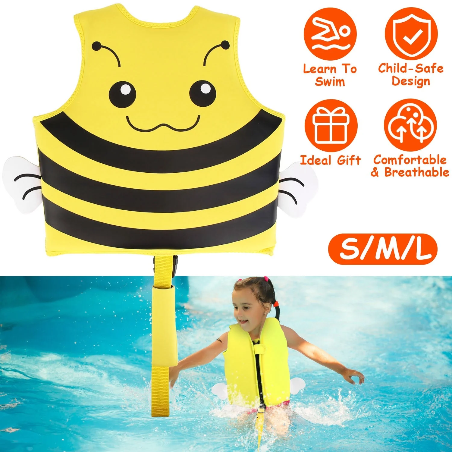 Swim Vest For Kids Float Jacket Learn To Swim Vest with Adjustable Crotch Strap for Boys Girls Toddlers Aged 1-8 Years Old 24-88LBS - Image 6