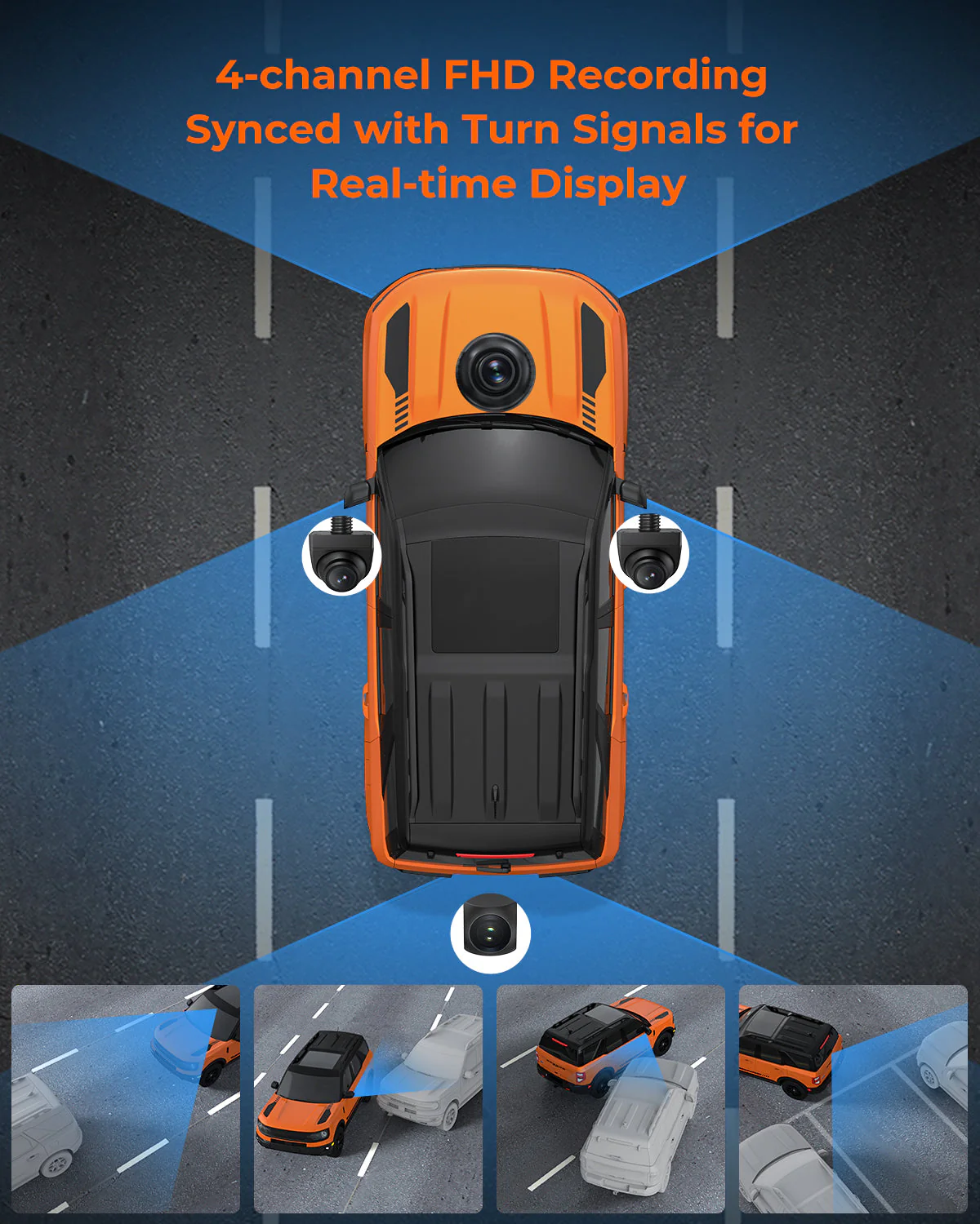 The Legend 4ch Waterproof Rear View Mirror Dash Cam with 1080P Front+ Rear+ Left/Right Side Cameras - Image 3