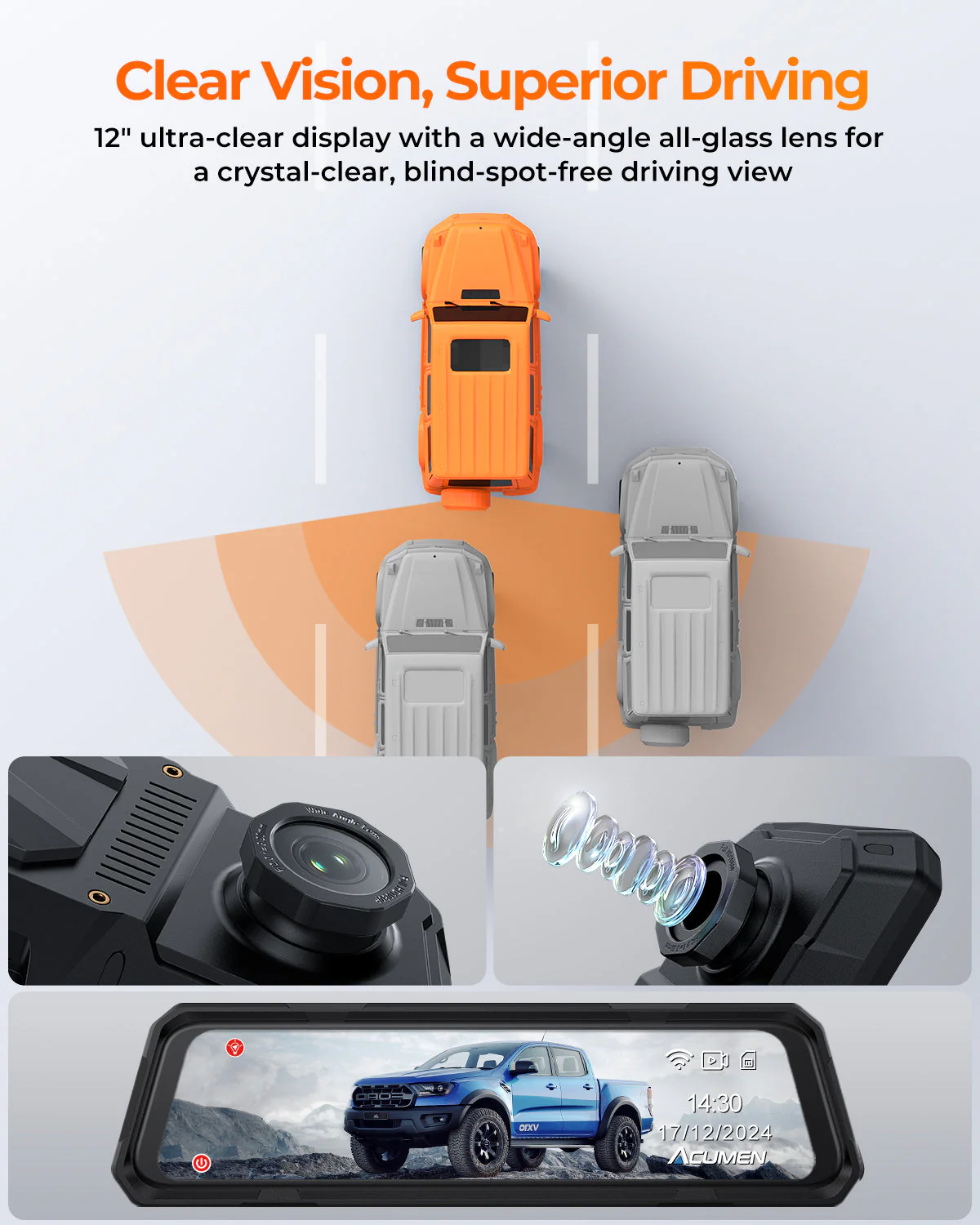 The Legend 4ch Waterproof Rear View Mirror Dash Cam with 1080P Front+ Rear+ Left/Right Side Cameras - Image 5