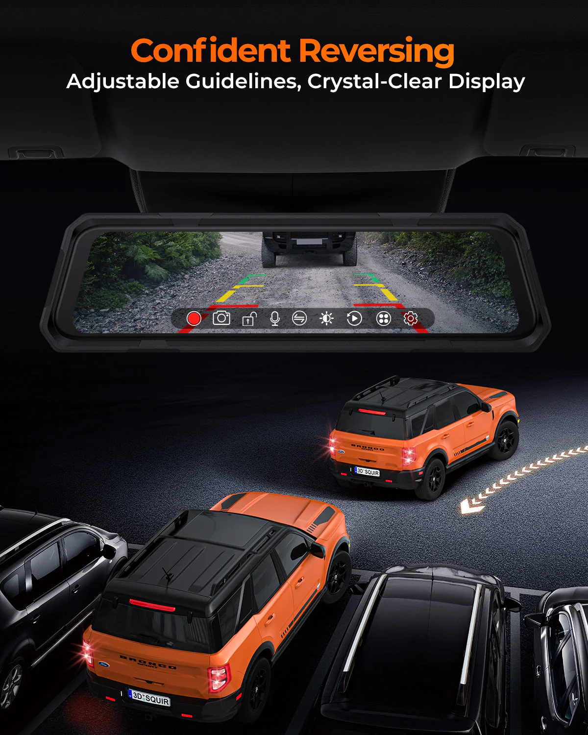 The Legend 4ch Waterproof Rear View Mirror Dash Cam with 1080P Front+ Rear+ Left/Right Side Cameras - Image 8
