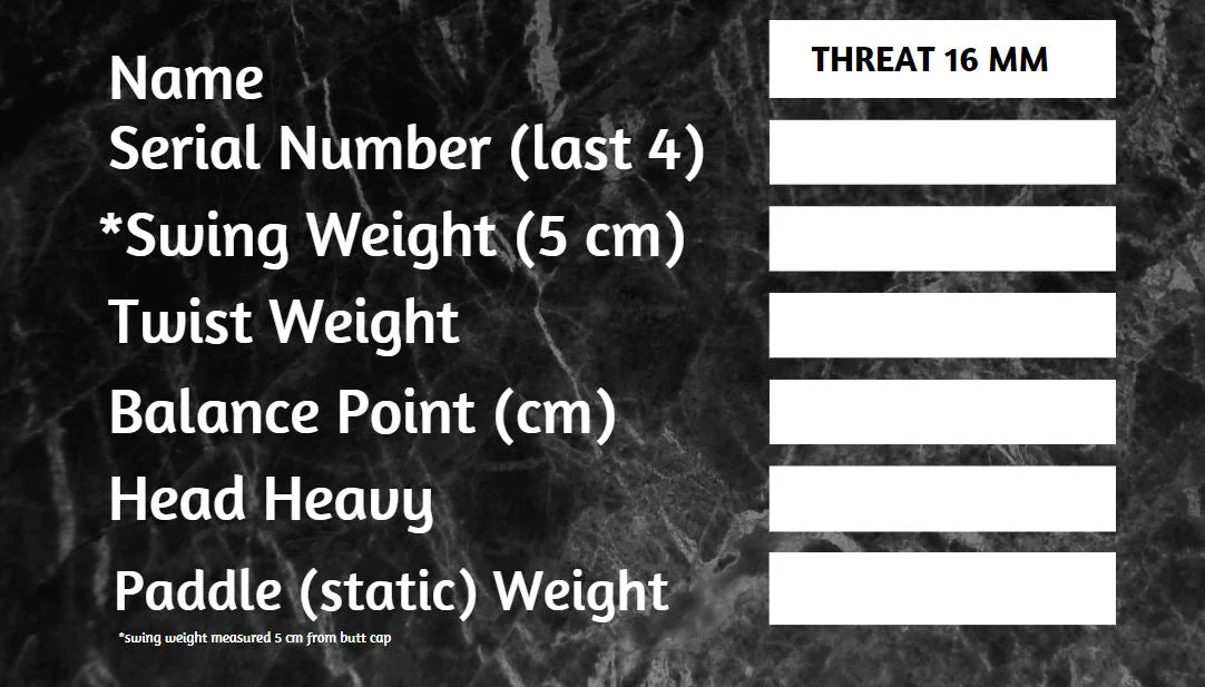 THREAT 16 Includes custom weight card, paddle cover, paddle eraser, and lead weights. - Image 10