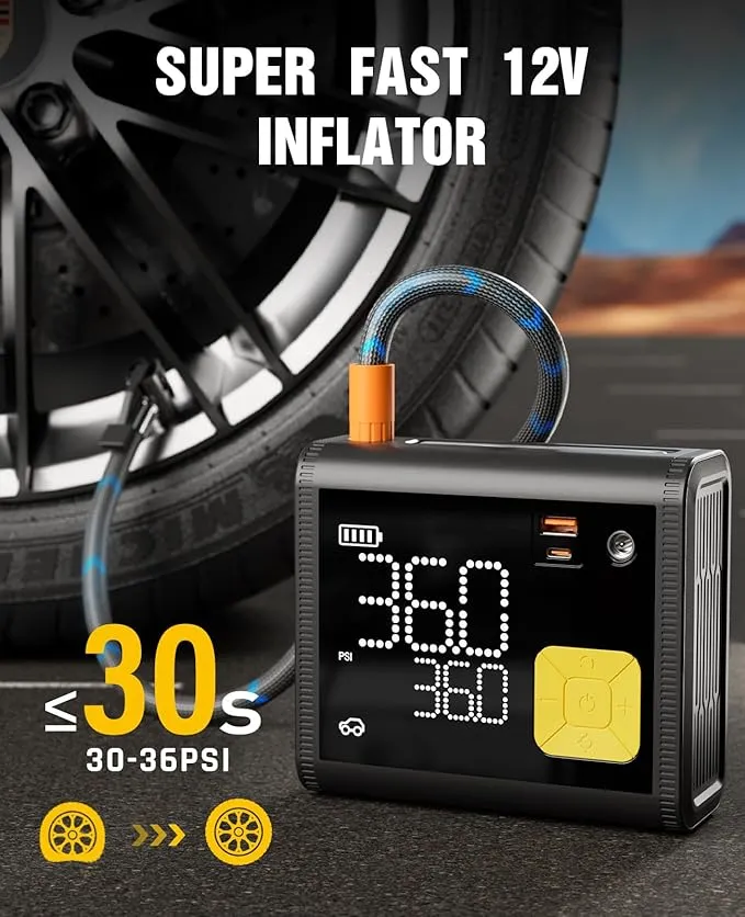 Tire Inflator Portable Air Compressor – 20000mAh – Smart Air Pump w/Digital Pressure Gauge – Auto Stop – 150PSI - Image 2