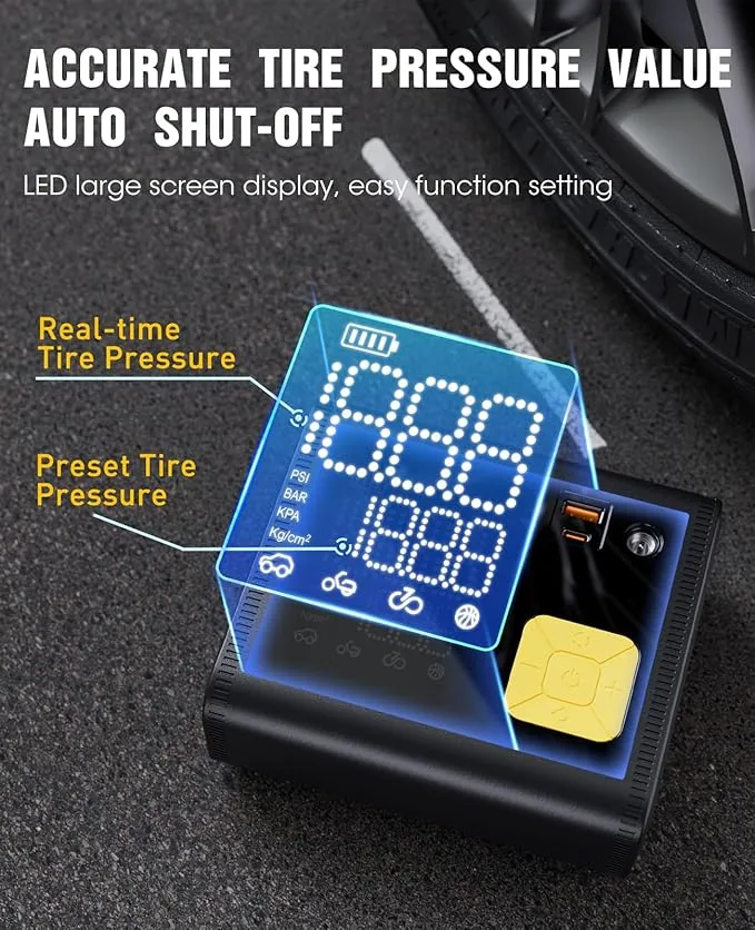 Tire Inflator Portable Air Compressor – 20000mAh – Smart Air Pump w/Digital Pressure Gauge – Auto Stop – 150PSI - Image 4