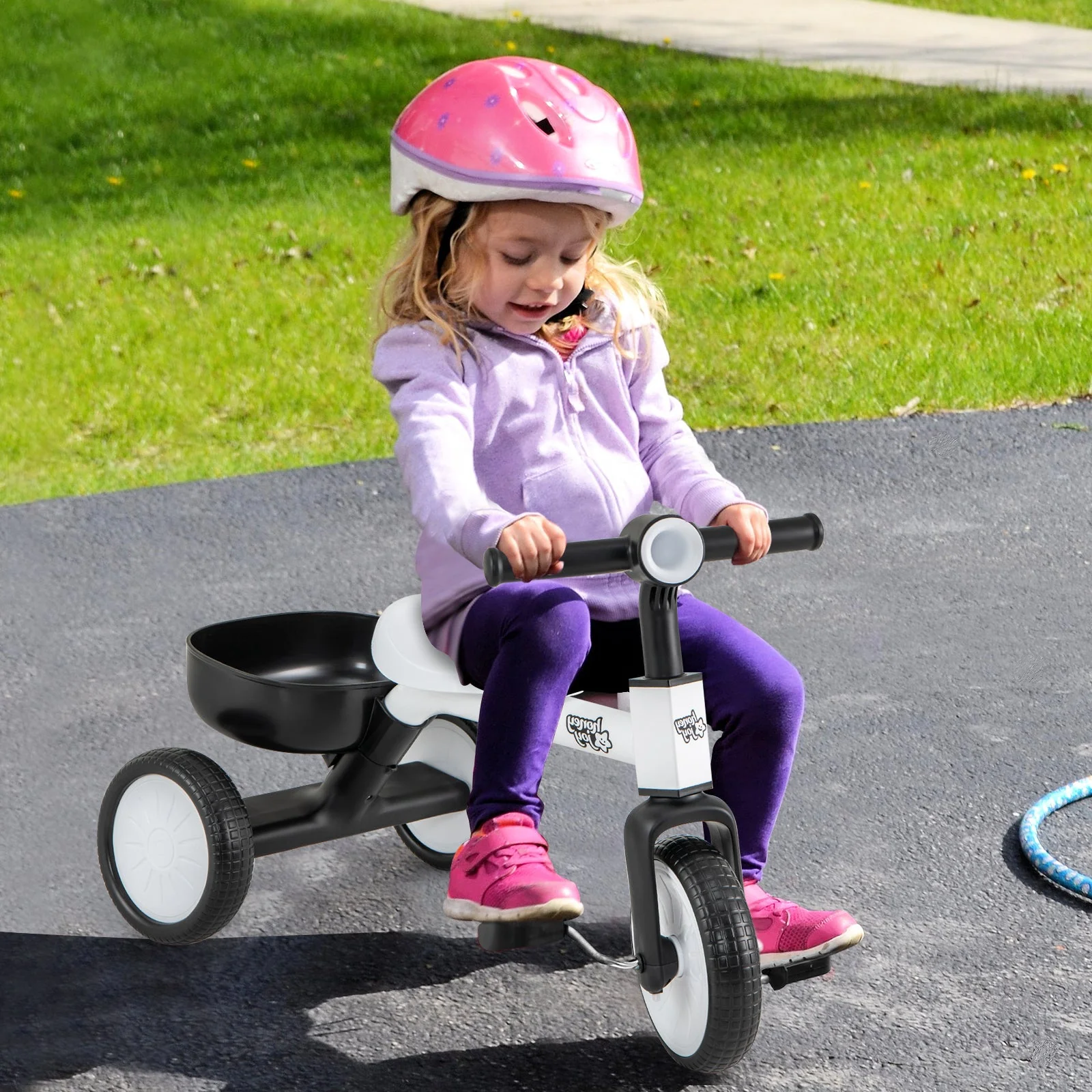 Toddler Convertible Trike with 86° Limited Steering Angle and Carbon Steel Frame-White - Image 2