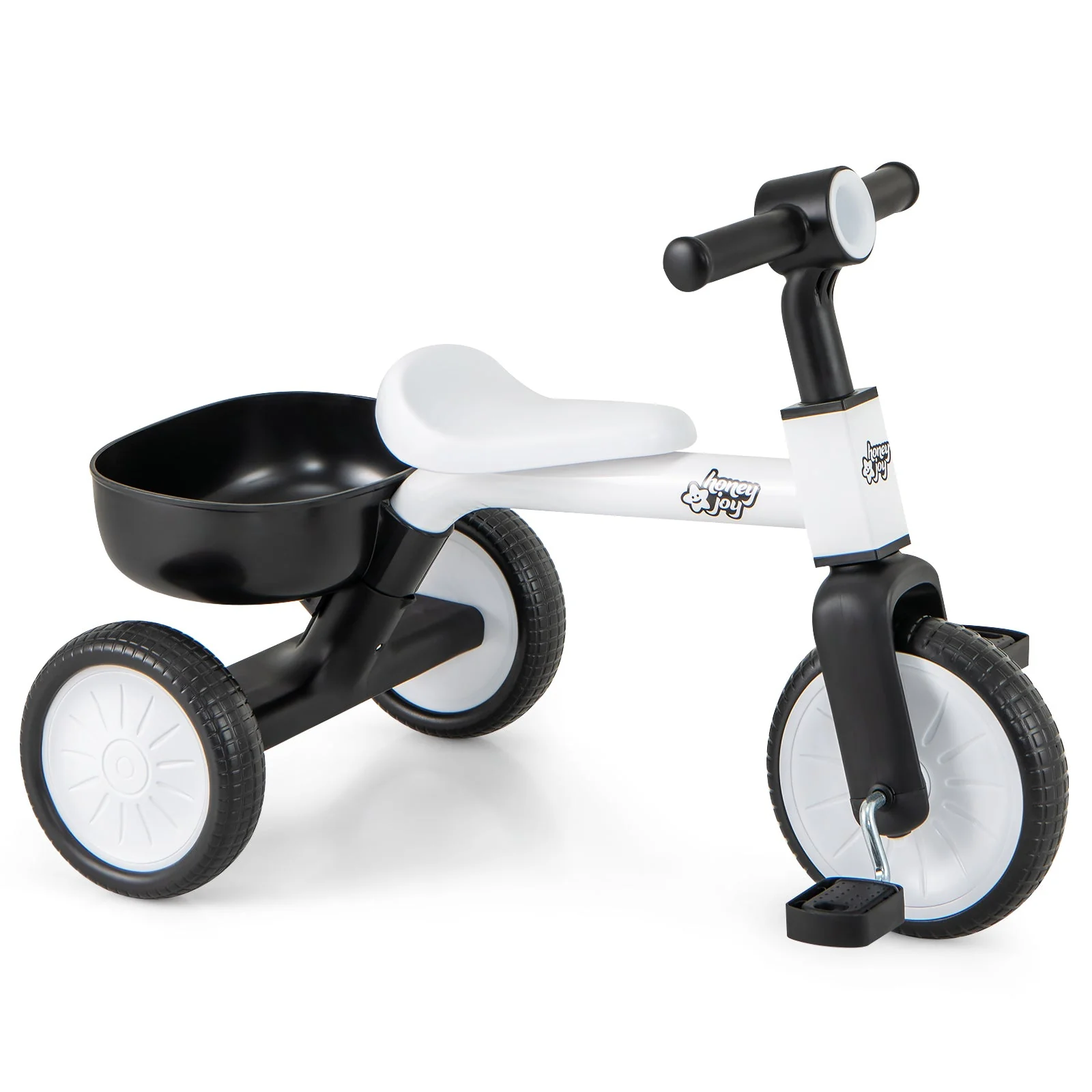 Toddler Convertible Trike with 86° Limited Steering Angle and Carbon Steel Frame-White - Image 3