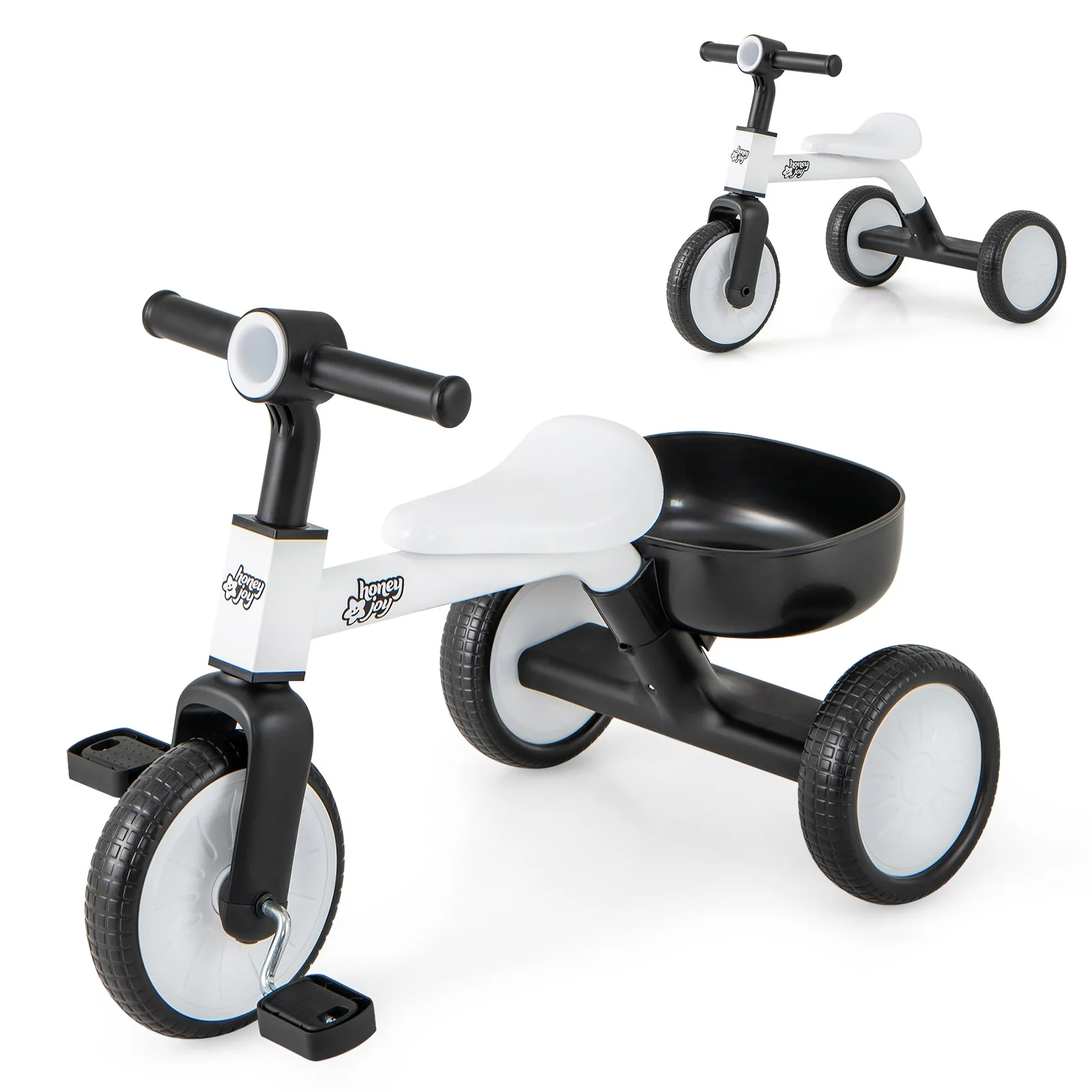 Toddler Convertible Trike with 86° Limited Steering Angle and Carbon Steel Frame-White - Image 4