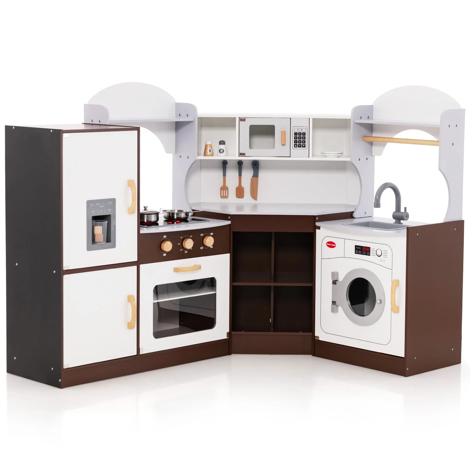 Toddler Kitchen Playset with Ice Maker Microwave Oven Sink and Washing Machine for Kids 3+ Years Old - Image 3