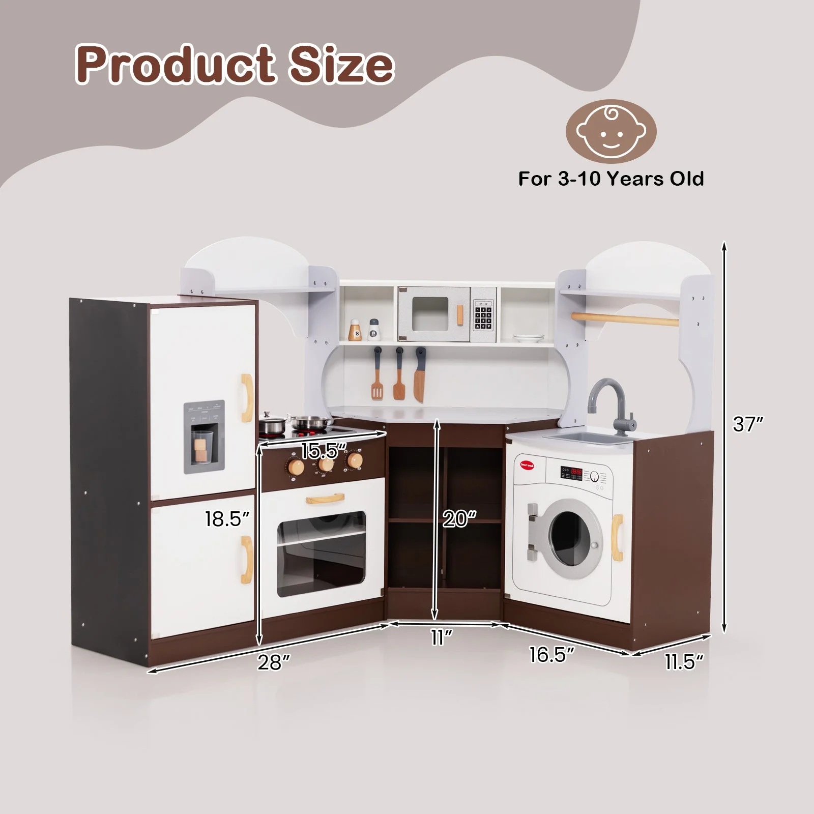 Toddler Kitchen Playset with Ice Maker Microwave Oven Sink and Washing Machine for Kids 3+ Years Old - Image 4