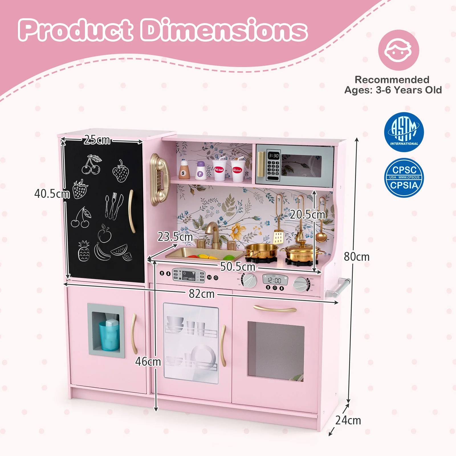 Toddler Pretend Play Kitchen for Boys and Girls 3-6 Years Old-Light Pink - Image 4