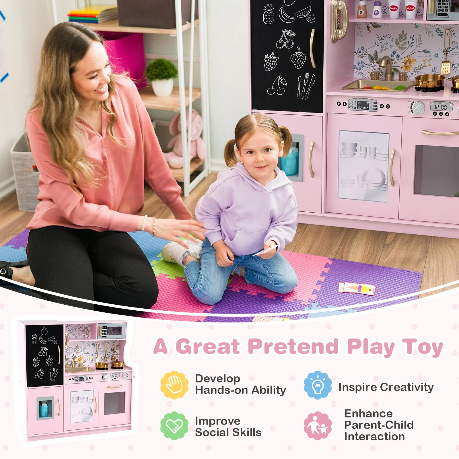 Toddler Pretend Play Kitchen for Boys and Girls 3-6 Years Old-Light Pink - Image 5
