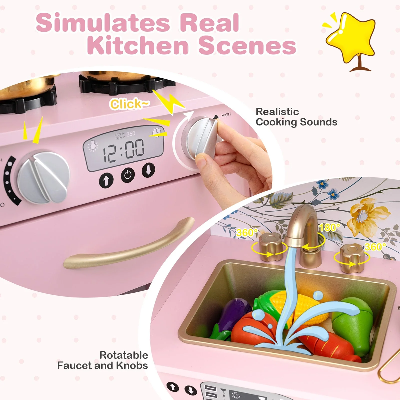 Toddler Pretend Play Kitchen for Boys and Girls 3-6 Years Old-Light Pink - Image 6
