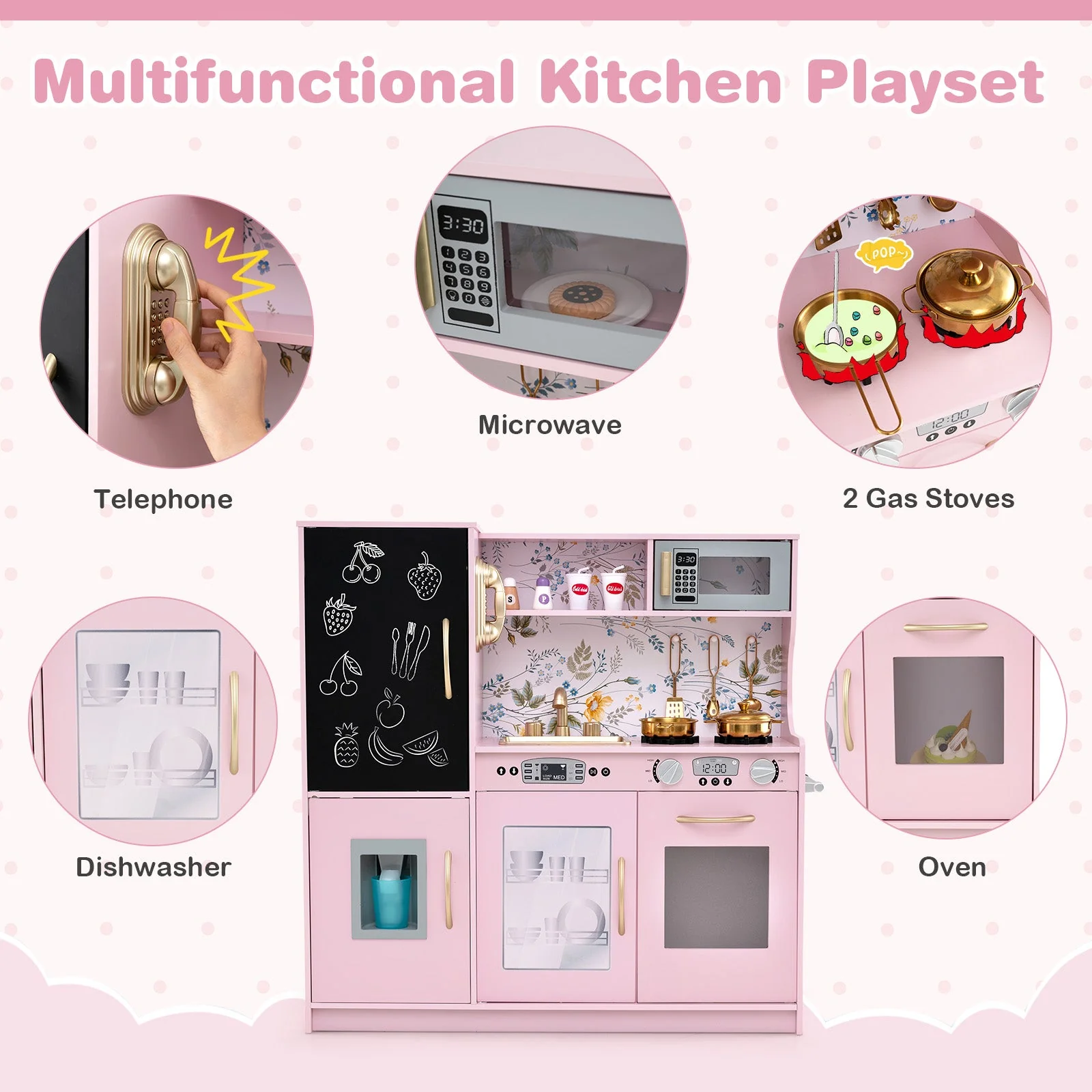Toddler Pretend Play Kitchen for Boys and Girls 3-6 Years Old-Light Pink - Image 8