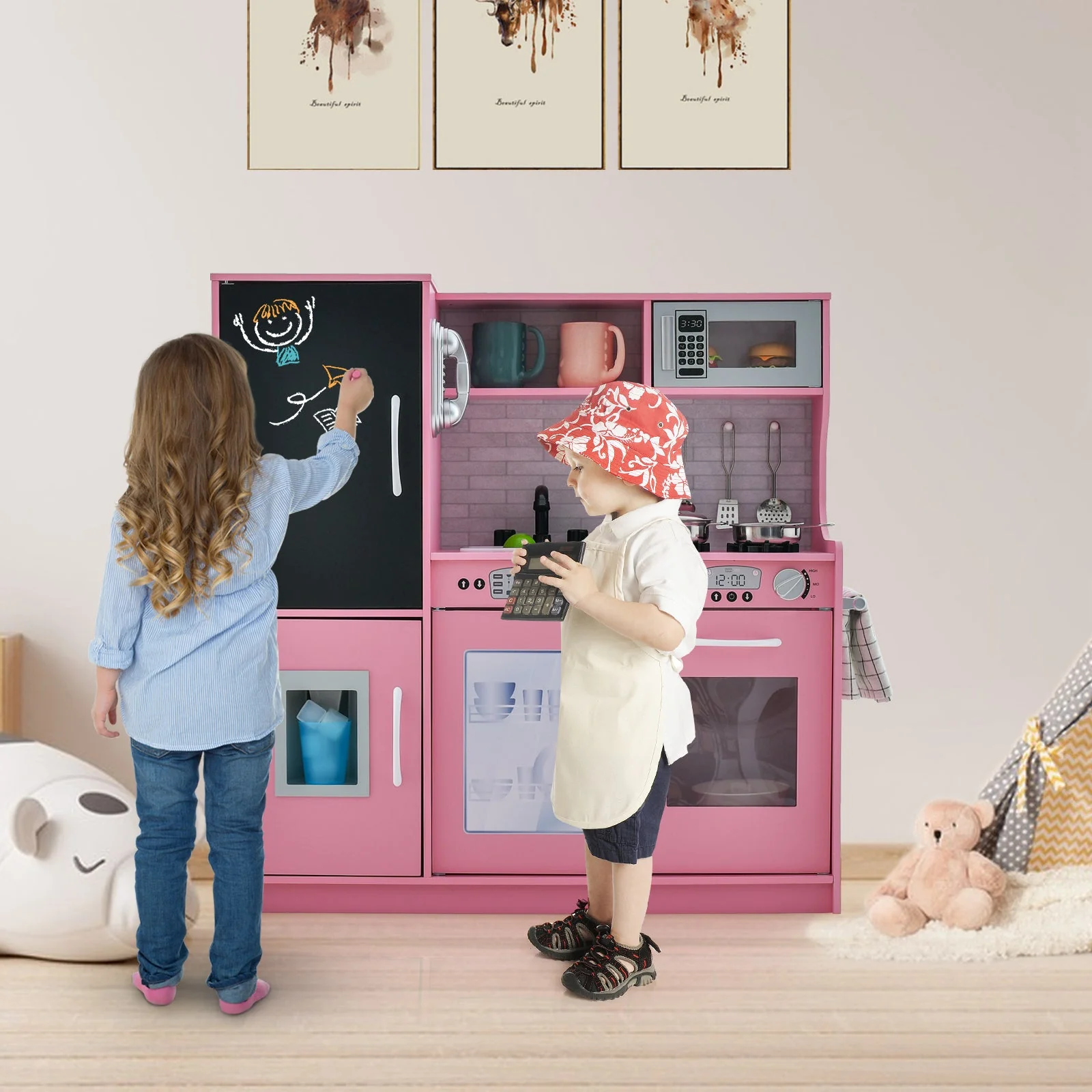Toddler Pretend Play Kitchen for Boys and Girls 3-6 Years Old-Pink - Image 2
