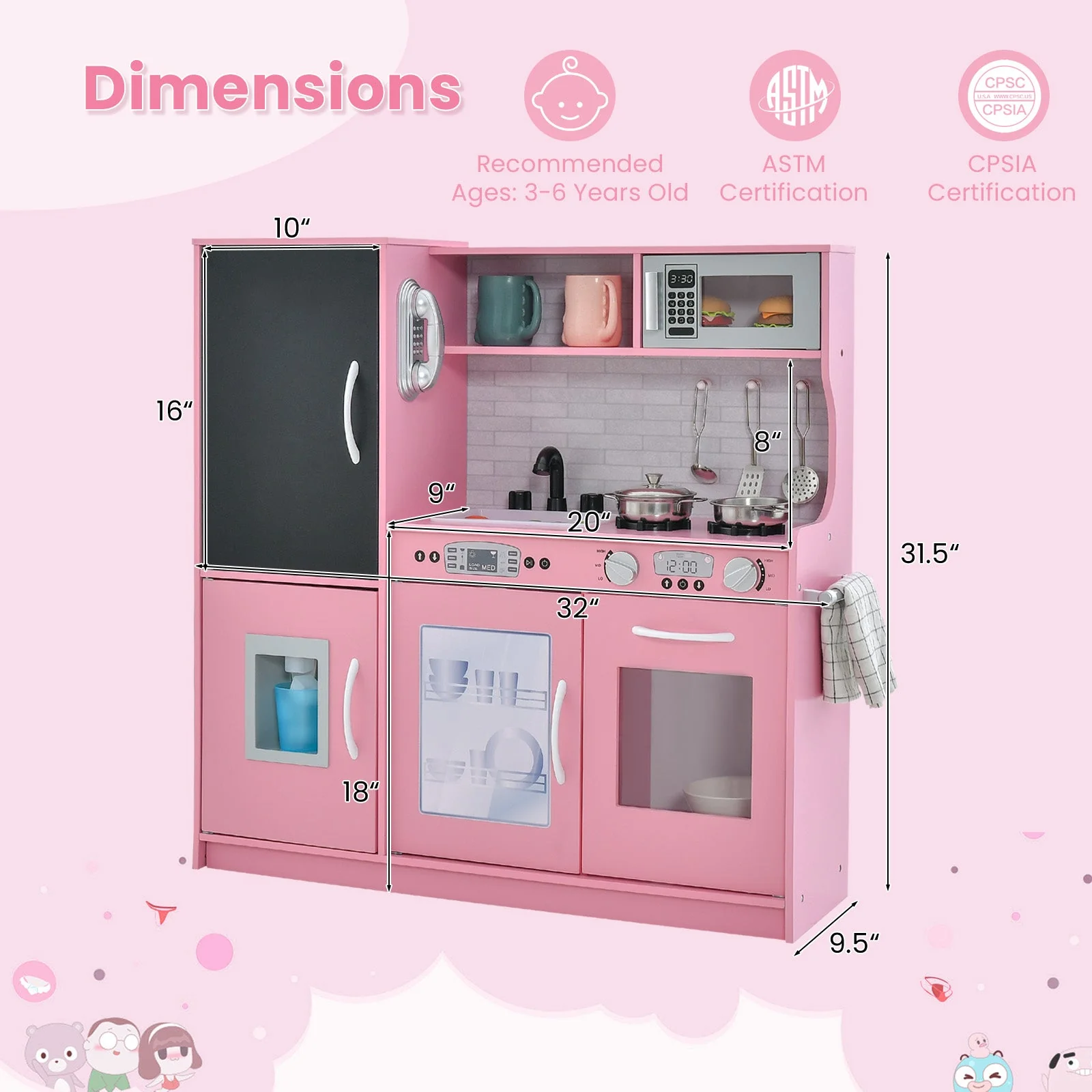 Toddler Pretend Play Kitchen for Boys and Girls 3-6 Years Old-Pink - Image 4