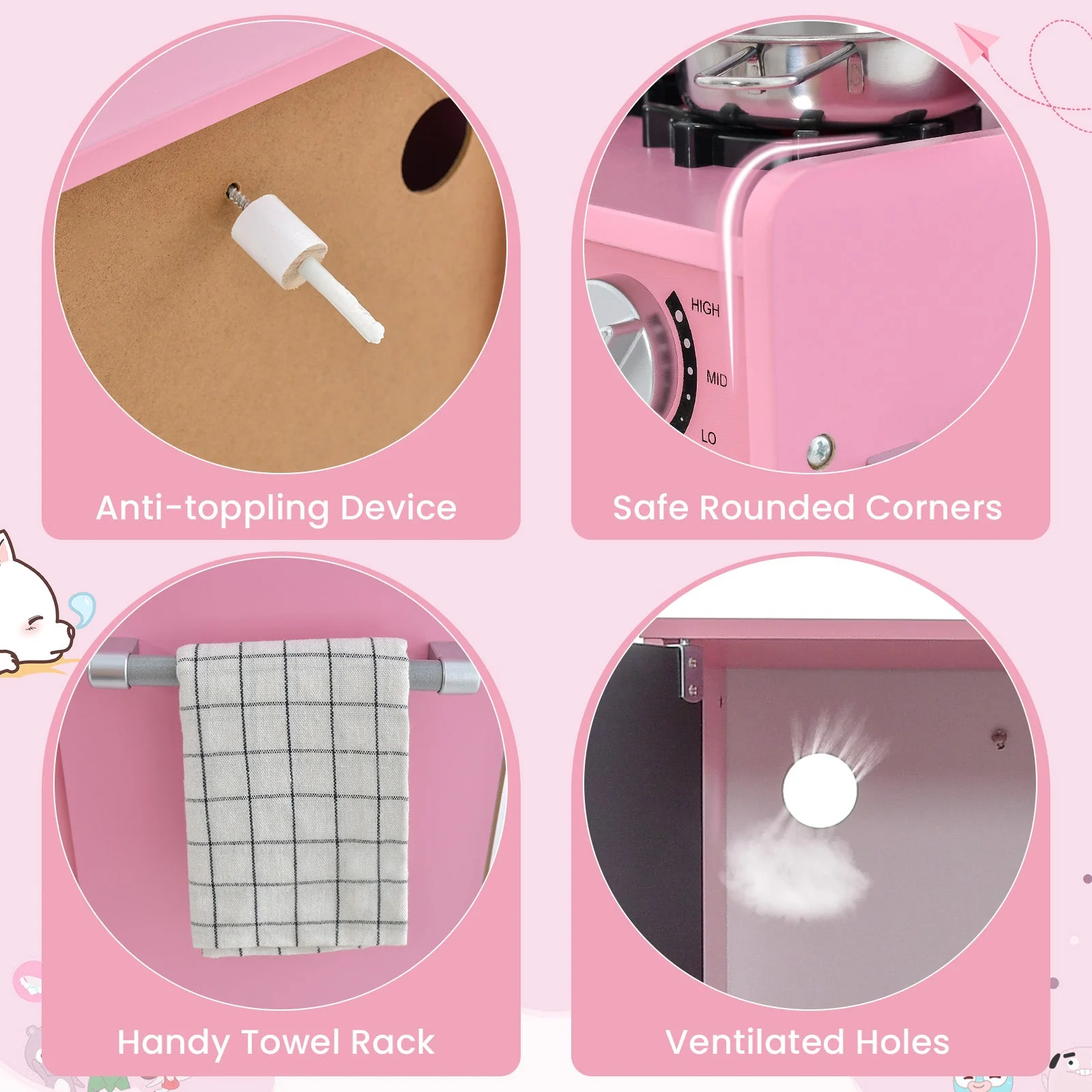 Toddler Pretend Play Kitchen for Boys and Girls 3-6 Years Old-Pink - Image 5